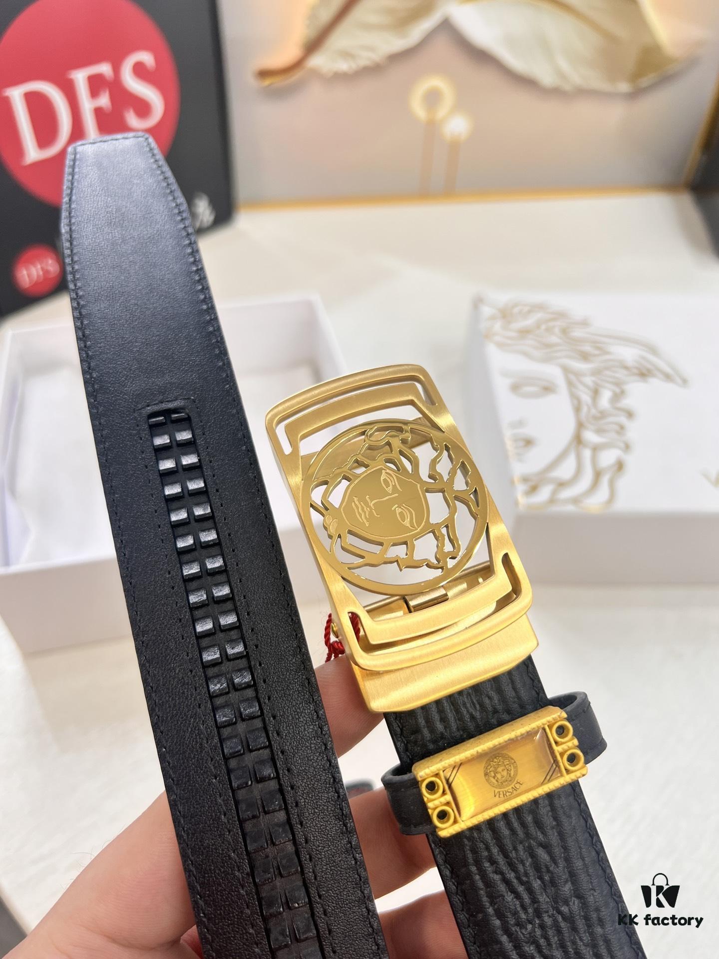 693201c53a89a121ed550856 Versace Automatic Buckle Belt, Custom Embossed Top-Grade Imported Leather, Fine Calfskin, 3.5cm Width, Premium Business Formal Belt
