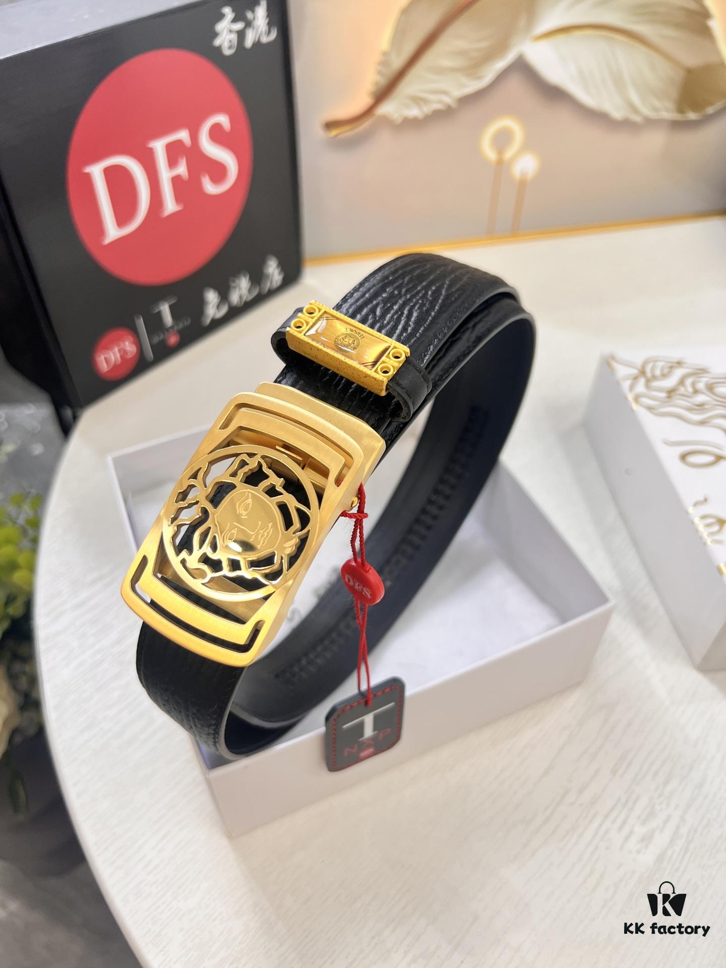 693201c53a89a121ed550857 Versace Automatic Buckle Belt, Custom Embossed Top-Grade Imported Leather, Fine Calfskin, 3.5cm Width, Premium Business Formal Belt