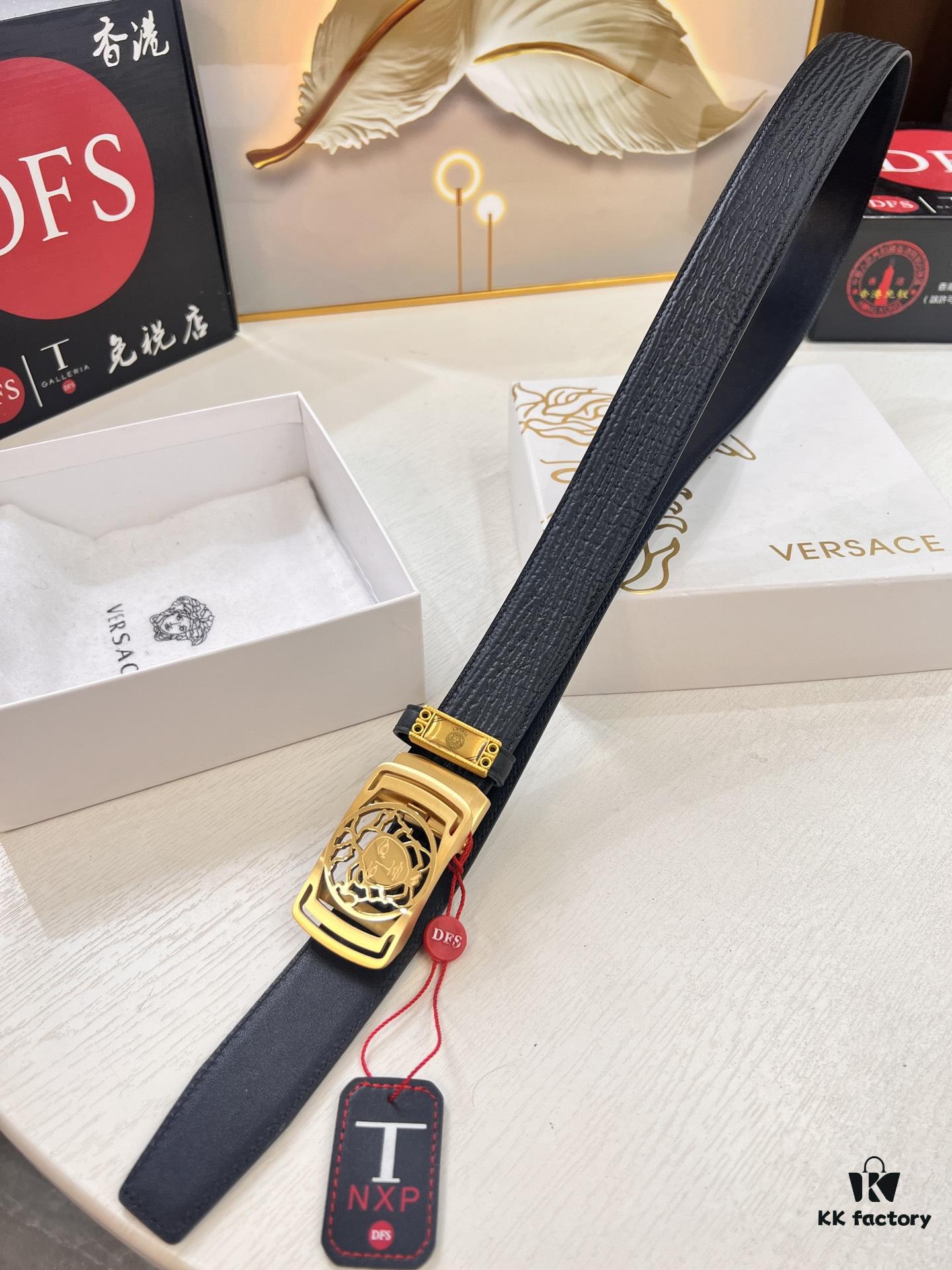 693201c53a89a121ed550858 Versace Automatic Buckle Belt, Custom Embossed Top-Grade Imported Leather, Fine Calfskin, 3.5cm Width, Premium Business Formal Belt