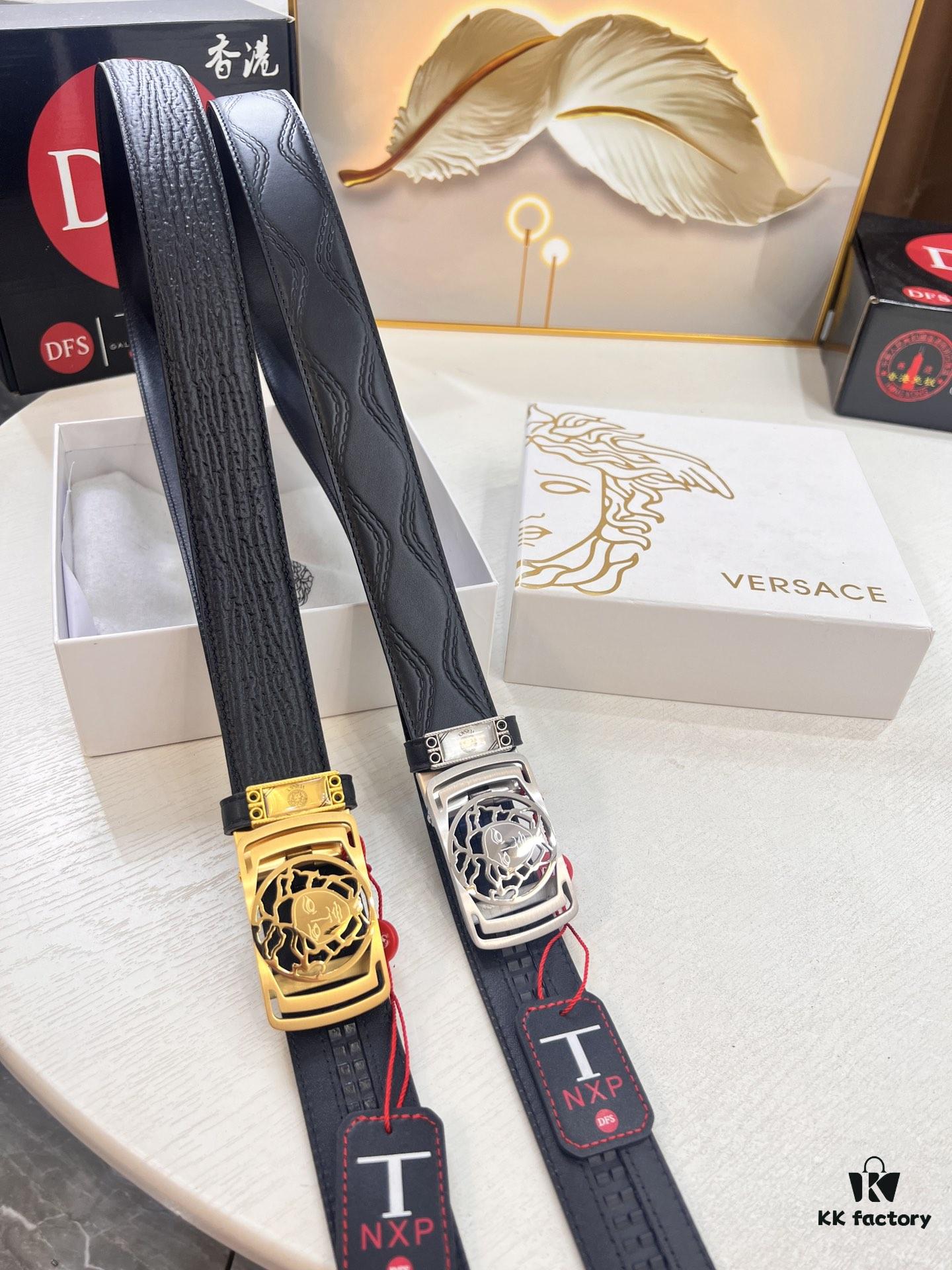 693201c63a89a121ed55085a Versace Automatic Buckle Belt, Custom Embossed Top-Grade Imported Leather, Fine Calfskin, 3.5cm Width, Premium Business Formal Belt
