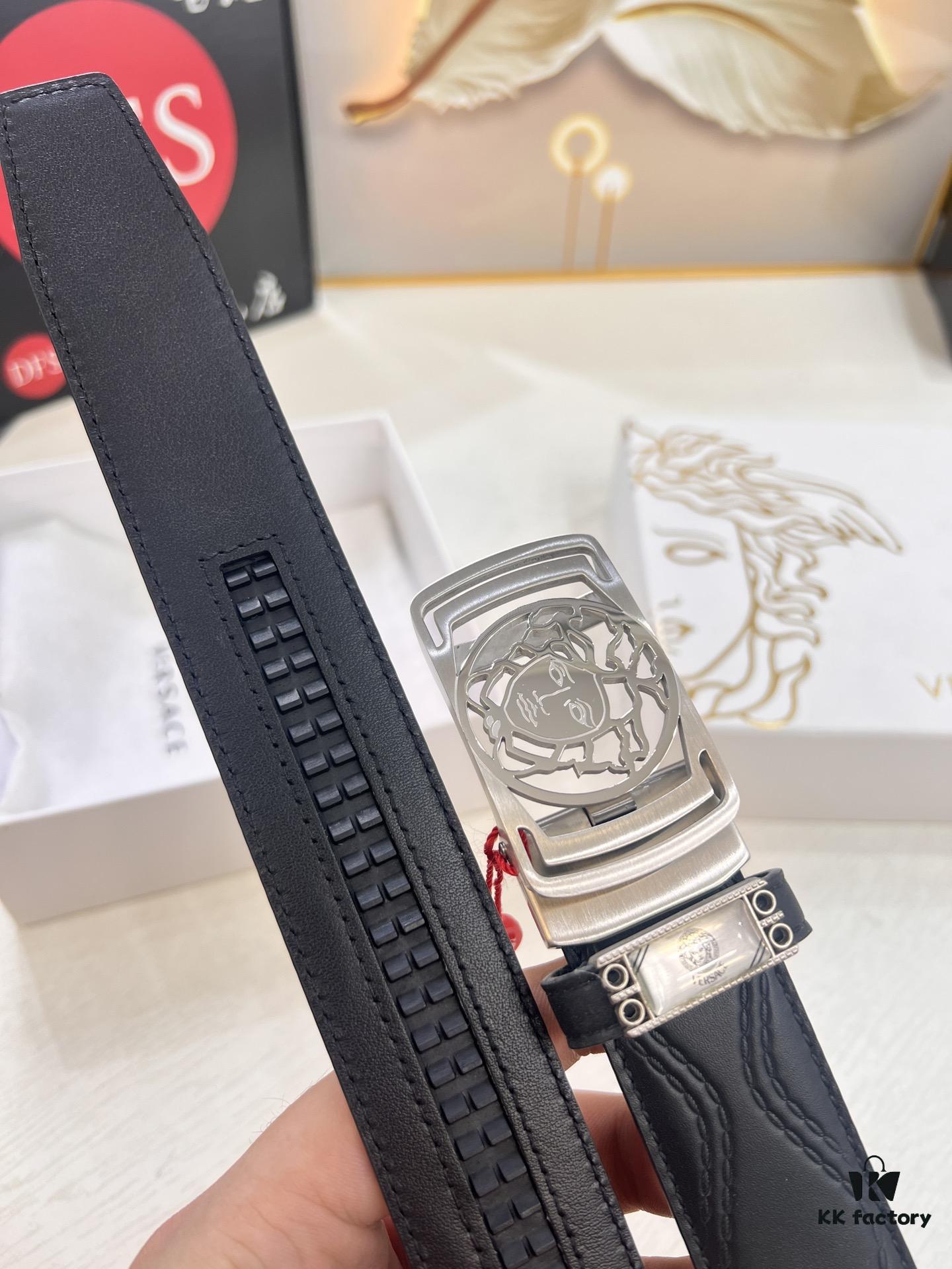 693201c63a89a121ed55085d Versace Automatic Buckle Belt, Premium Cowhide with Medusa Embossing, 3.5cm Width, Top-Quality Business Formal Accessory