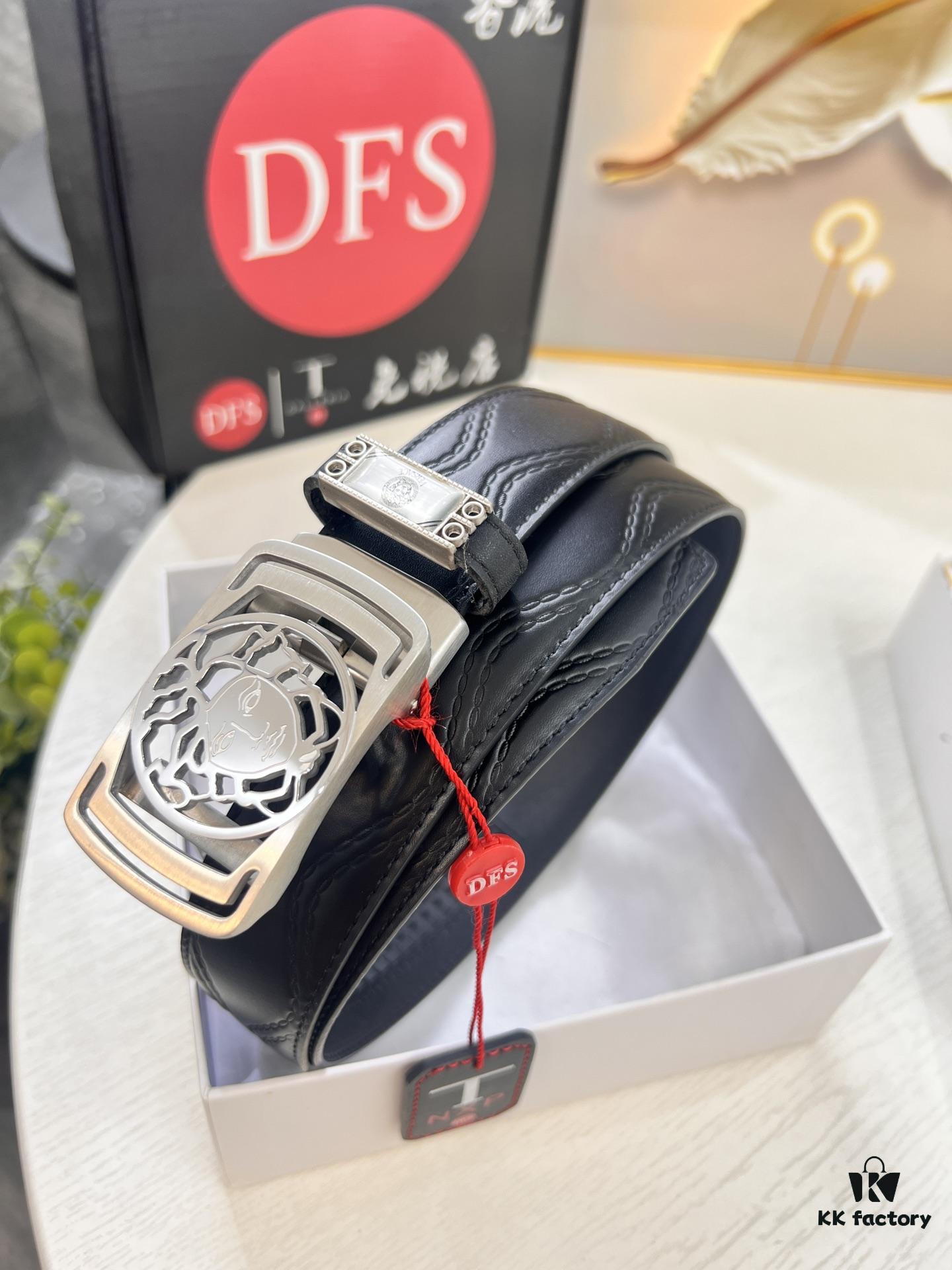 693201c63a89a121ed55085e Versace Automatic Buckle Belt, Premium Cowhide with Medusa Embossing, 3.5cm Width, Top-Quality Business Formal Accessory