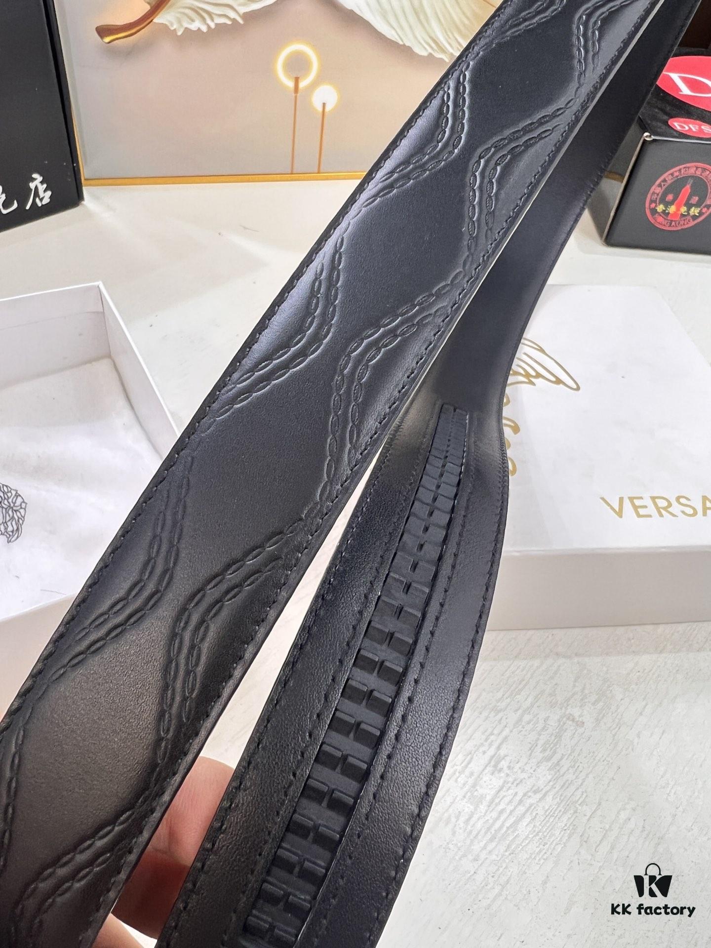 693201c63a89a121ed55085f Versace Automatic Buckle Belt, Premium Cowhide with Medusa Embossing, 3.5cm Width, Top-Quality Business Formal Accessory