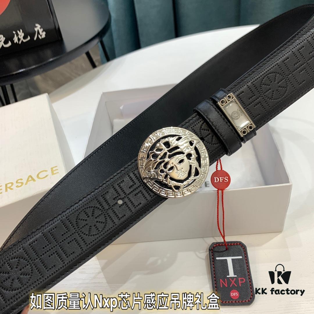 693201c63a89a121ed550863 Versace Medusa Belt - Original Factory Order, Italian Imported Top Grain Calfskin, 3.8cm Width, Authentic Hardware with NXP RFID Chip