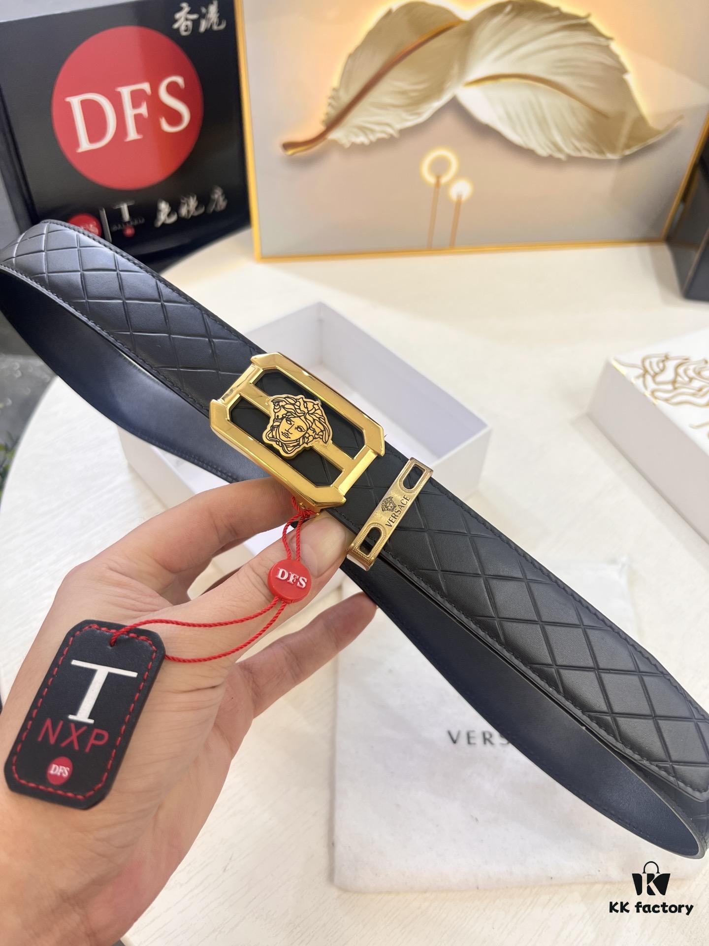 693201c83a89a121ed550877 Versace Automatic Buckle Belt, Premium Cowhide with Medusa Embossing, 3.5cm Width, Top-Quality Business Formal Accessory