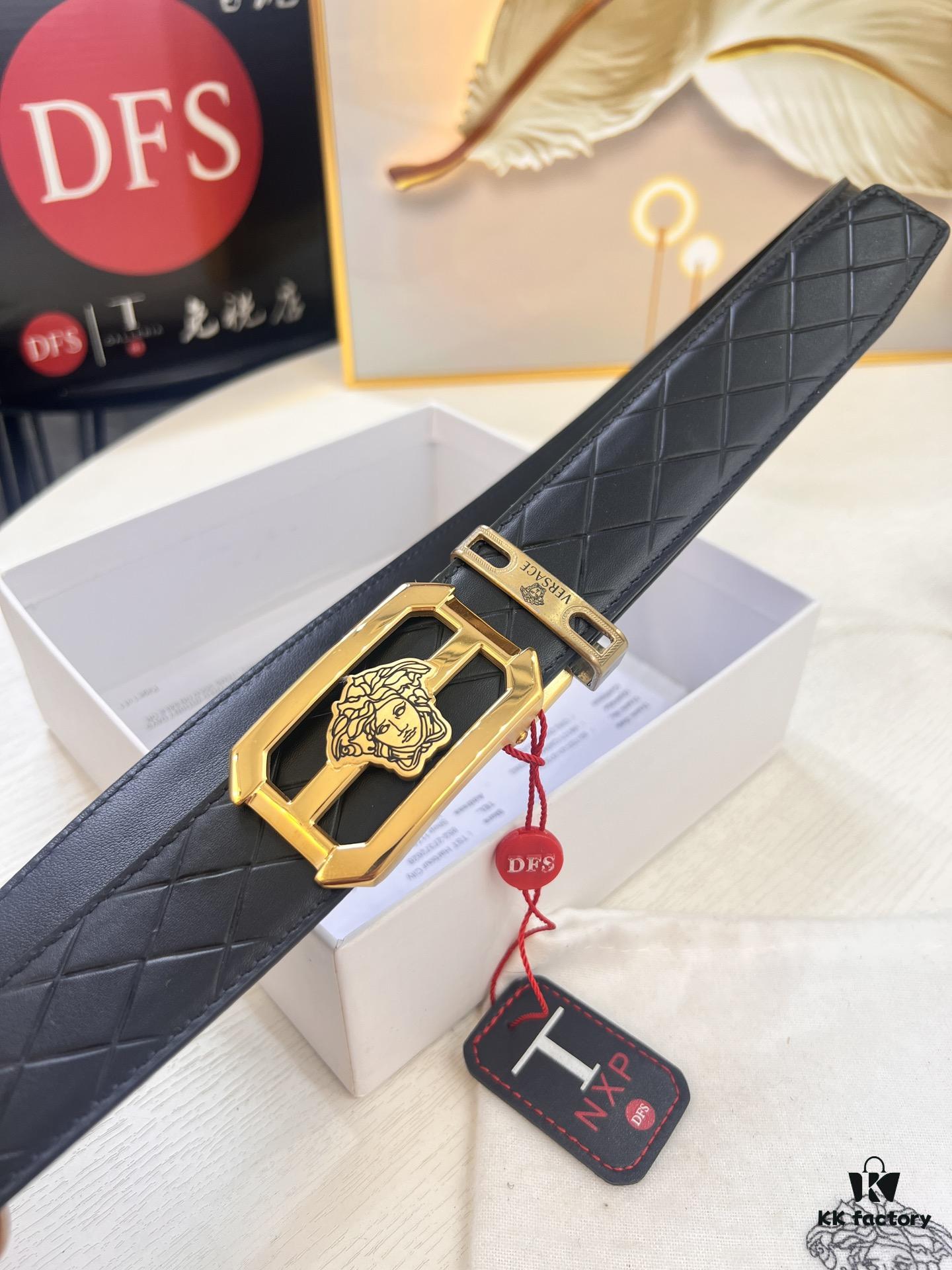 693201c83a89a121ed550878 Versace Automatic Buckle Belt, Premium Cowhide with Medusa Embossing, 3.5cm Width, Top-Quality Business Formal Accessory