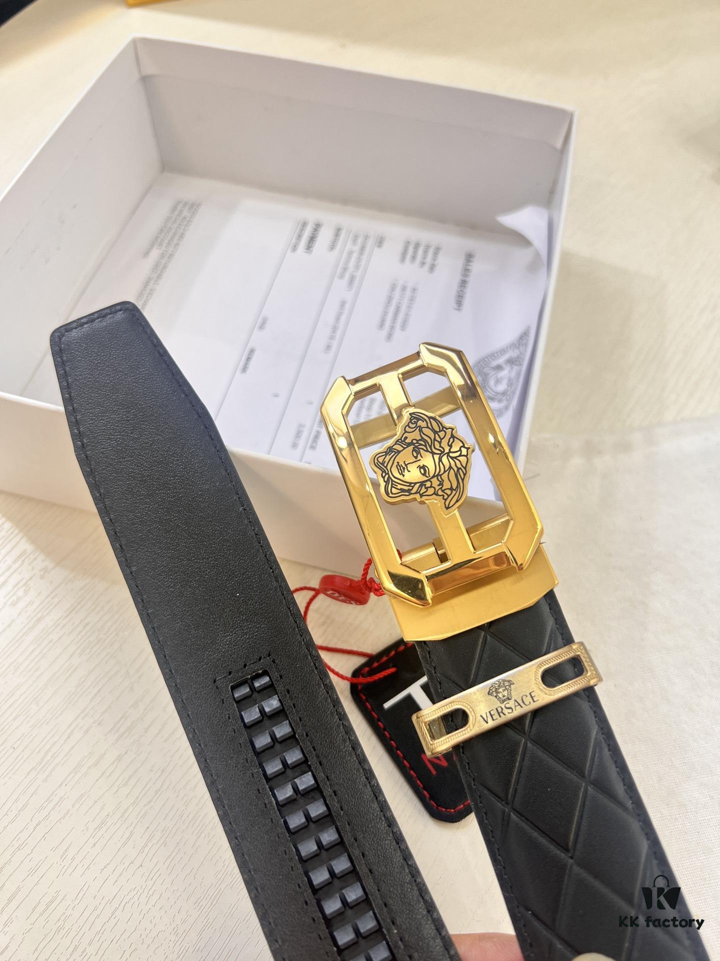 693201c83a89a121ed550879 Versace Automatic Buckle Belt, Premium Cowhide with Medusa Embossing, 3.5cm Width, Top-Quality Business Formal Accessory