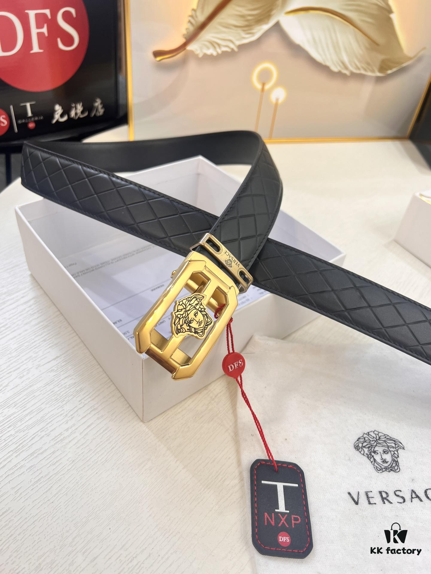 693201c83a89a121ed55087c Versace Automatic Buckle Belt, Premium Cowhide with Medusa Embossing, 3.5cm Width, Top-Quality Business Formal Accessory