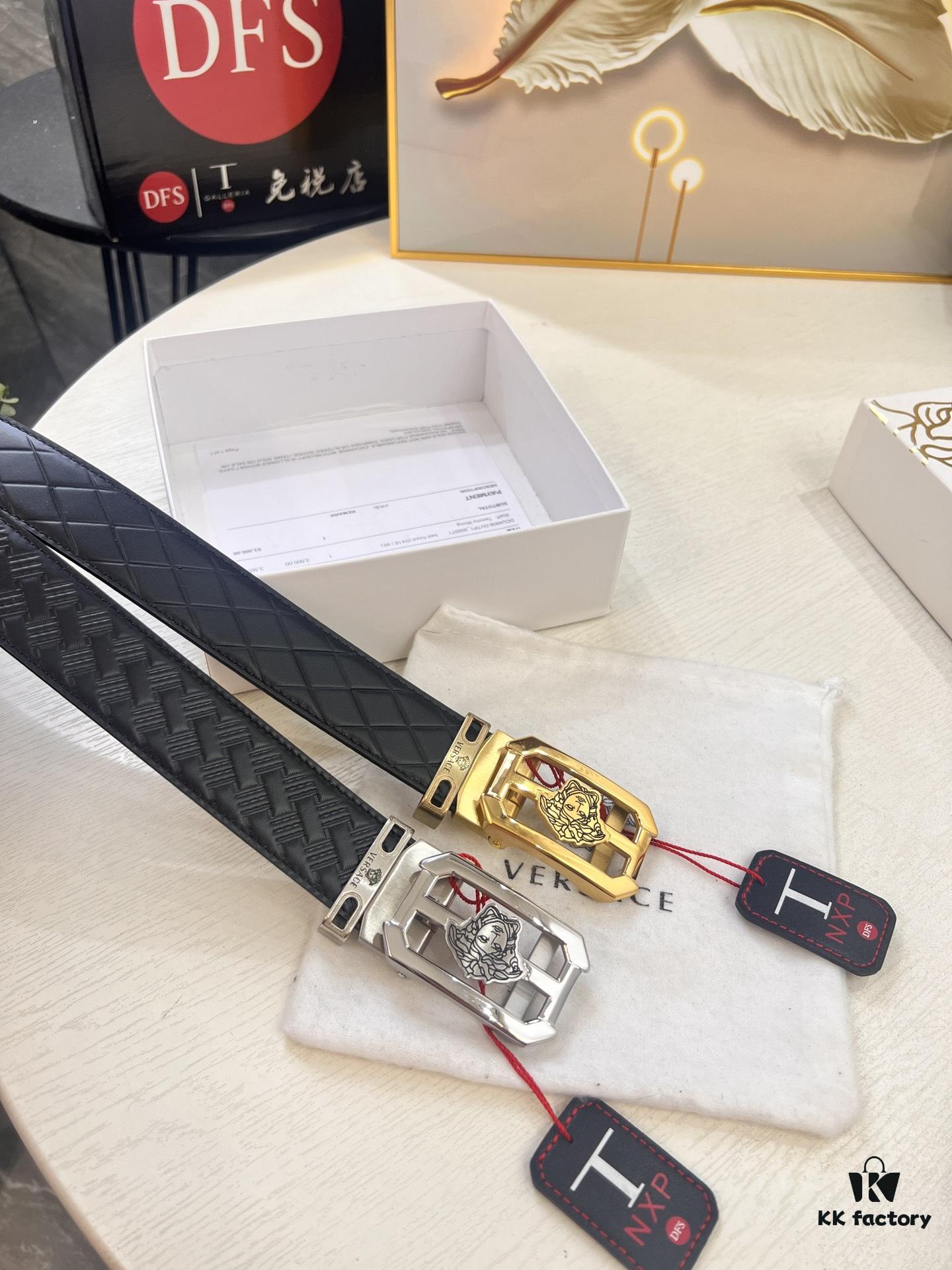 693201c83a89a121ed55087d Versace Automatic Buckle Belt, Premium Cowhide with Medusa Embossing, 3.5cm Width, Top-Quality Business Formal Accessory