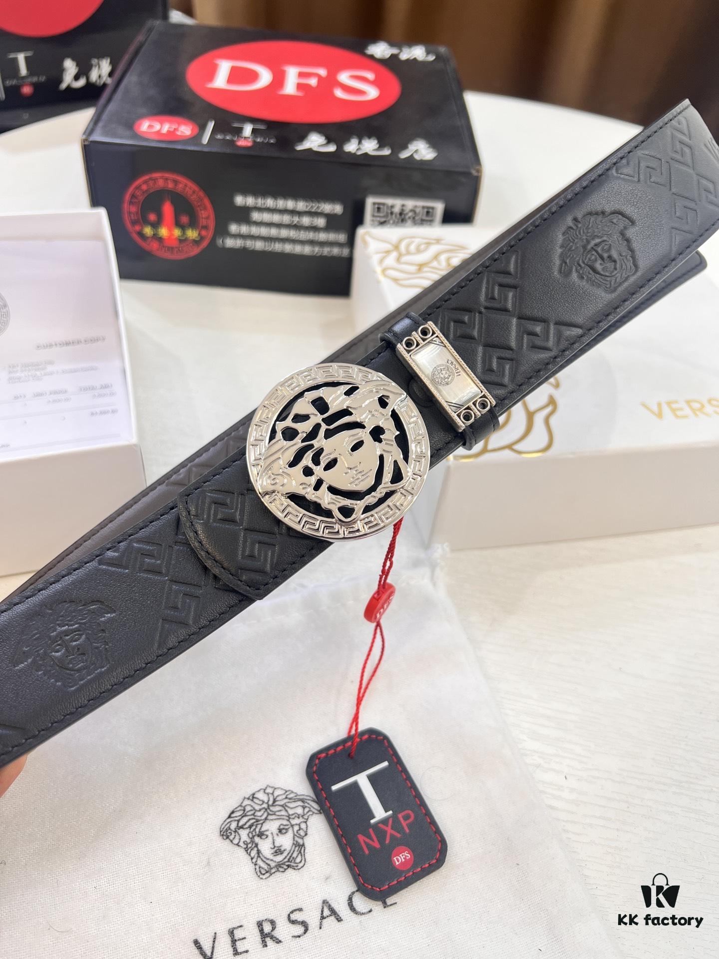 693201c83a89a121ed55087f Versace Belt, New Style, Top-Quality Embossed Full-Grain Calfskin with Double-Sided Usage, Fashion Luxury Brand, 3.8cm Width