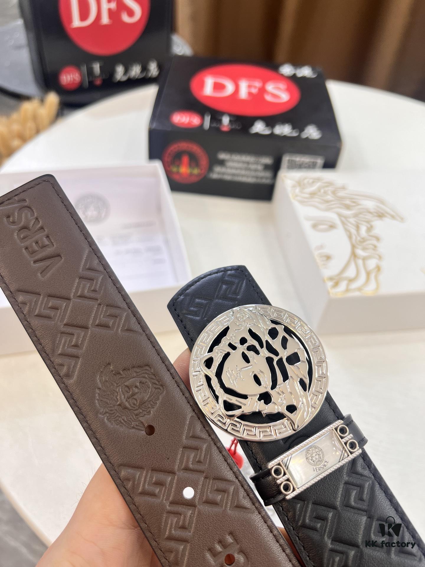 693201c93a89a121ed550880 Versace Belt, New Style, Top-Quality Embossed Full-Grain Calfskin with Double-Sided Usage, Fashion Luxury Brand, 3.8cm Width