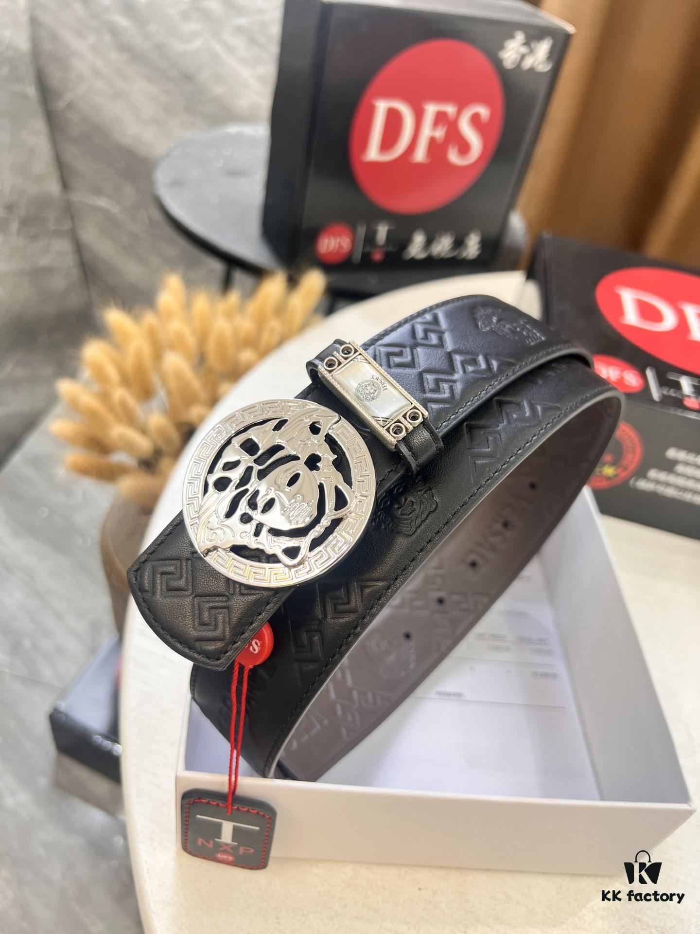 693201c93a89a121ed550882 Versace Belt, New Style, Top-Quality Embossed Full-Grain Calfskin with Double-Sided Usage, Fashion Luxury Brand, 3.8cm Width