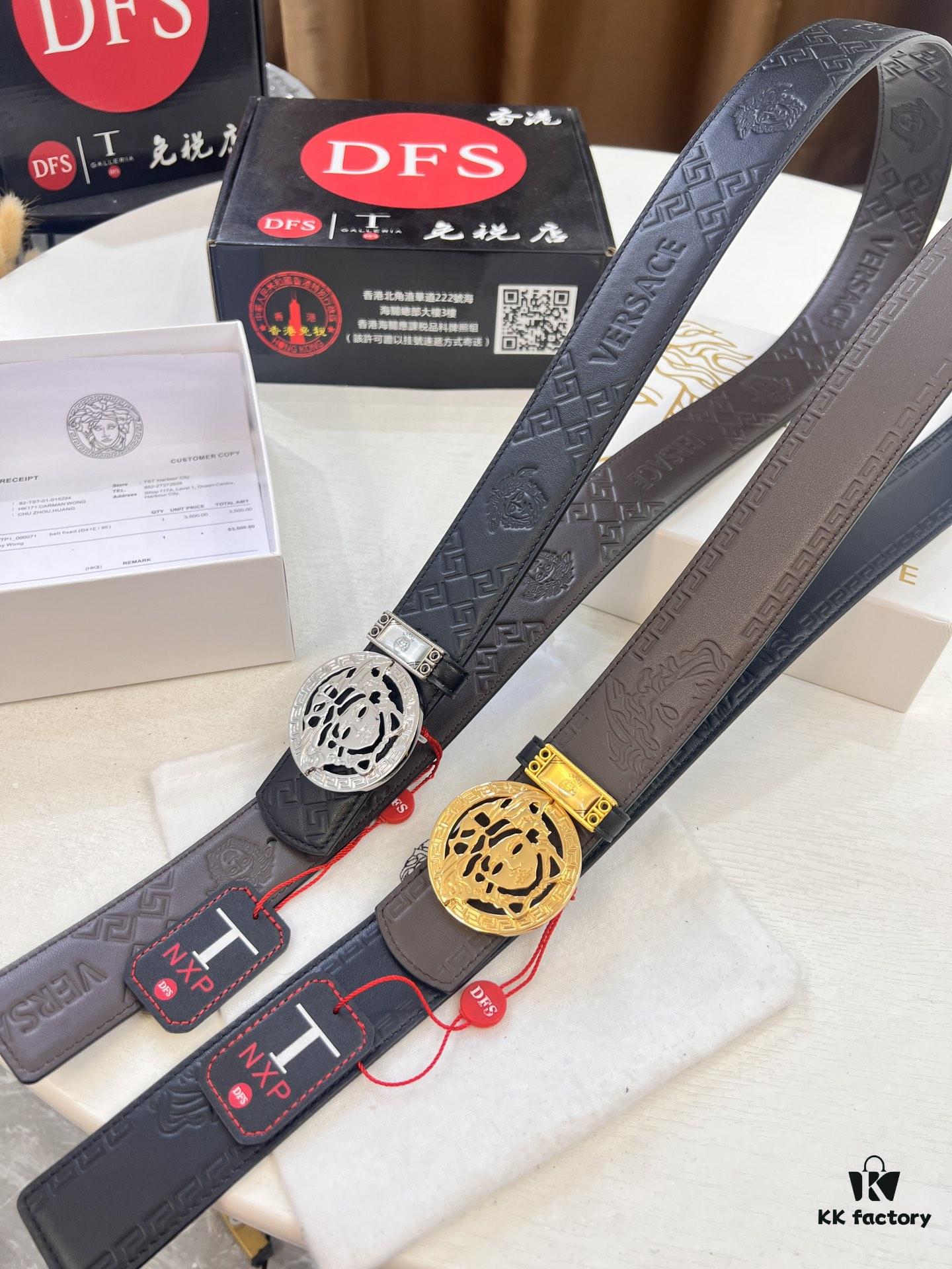693201c93a89a121ed550884 Versace Belt, New Style, Top-Quality Embossed Full-Grain Calfskin with Double-Sided Usage, Fashion Luxury Brand, 3.8cm Width