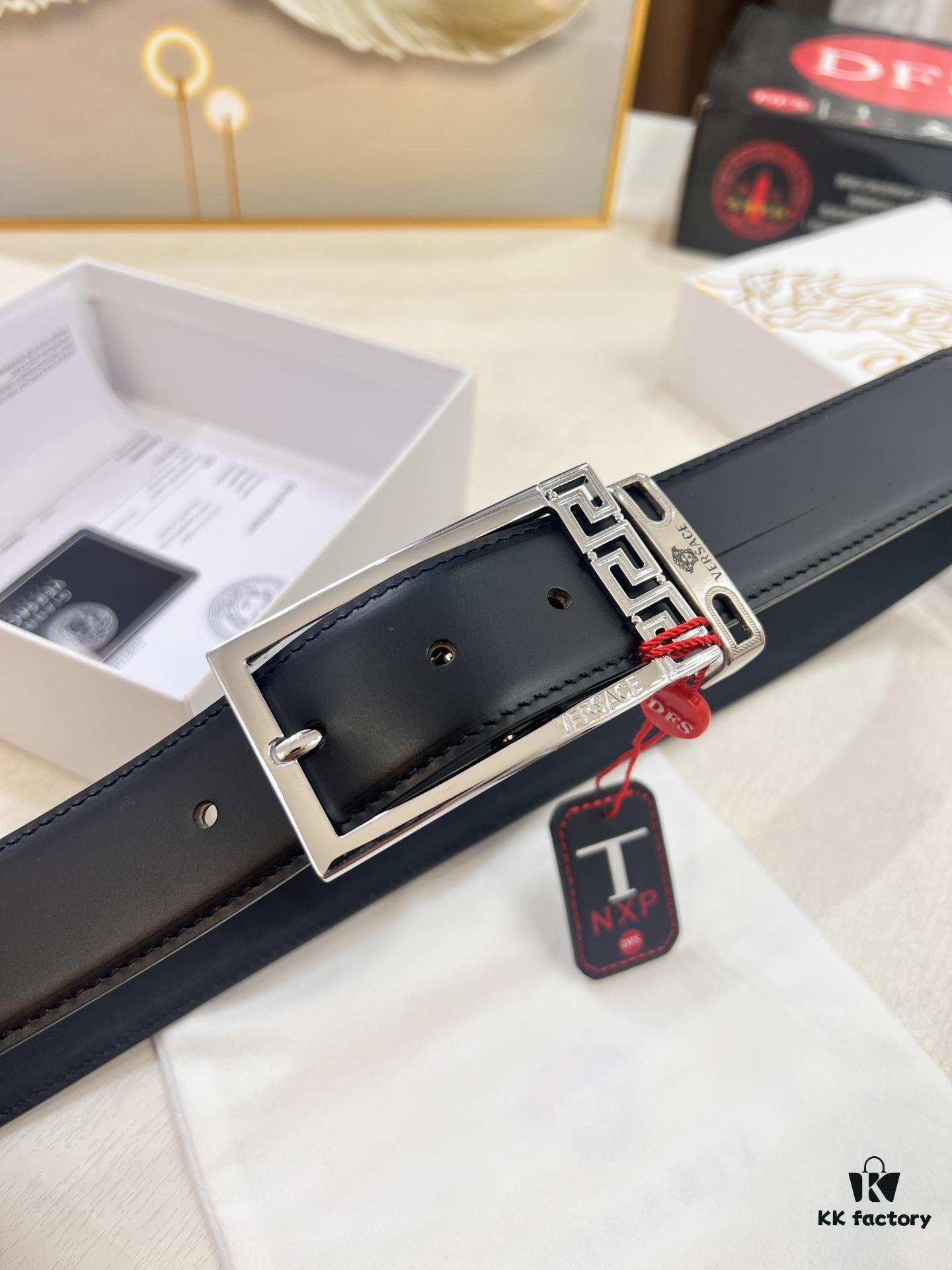 693201ca3a89a121ed550895 Versace Belt for Men, Genuine Imported Calfskin Leather, Slim 3.5cm Width, Top-Quality Business Formal Belt with Medusa Head Buckle