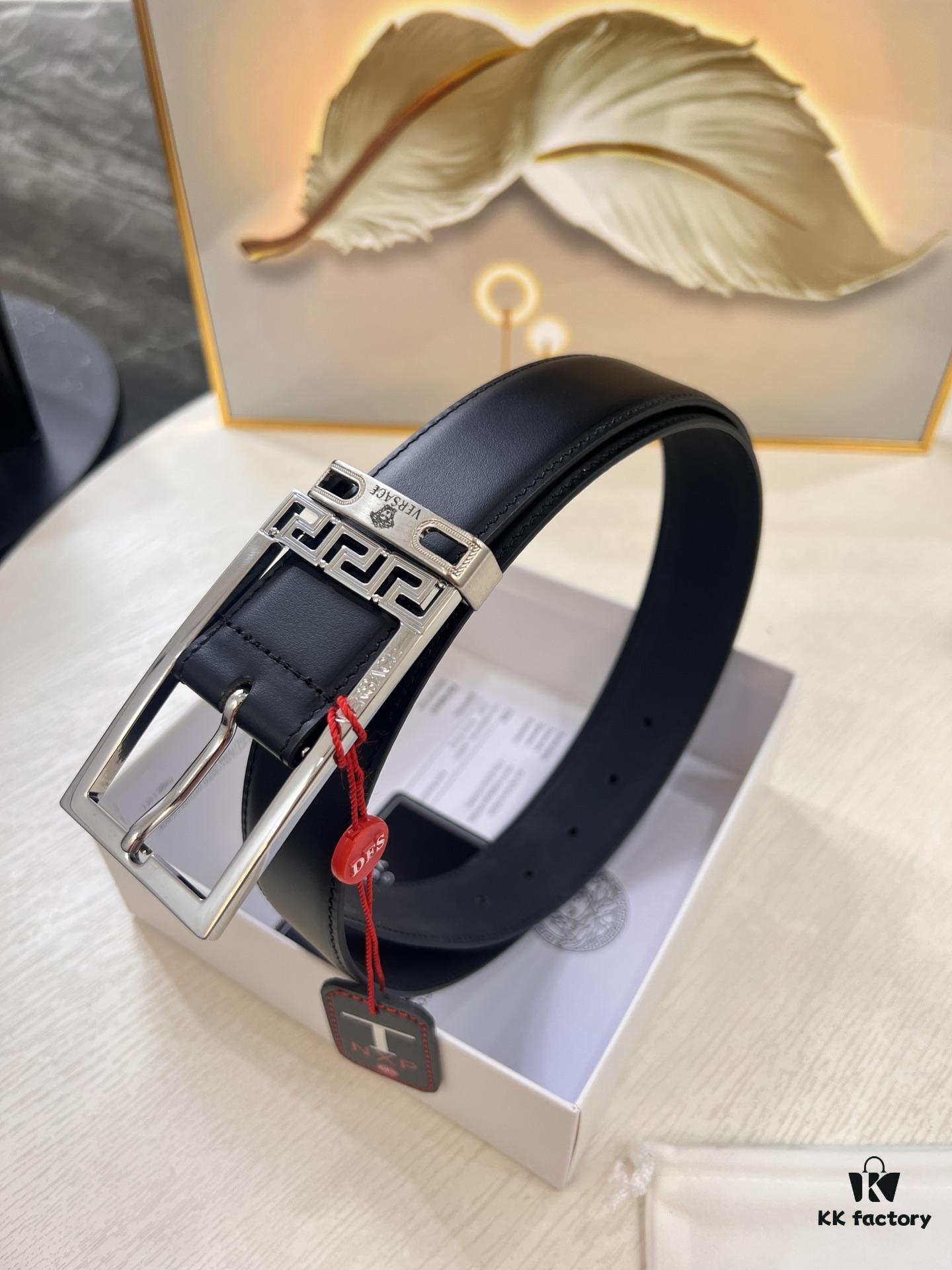 693201ca3a89a121ed550897 Versace Belt for Men, Genuine Imported Calfskin Leather, Slim 3.5cm Width, Top-Quality Business Formal Belt with Medusa Head Buckle
