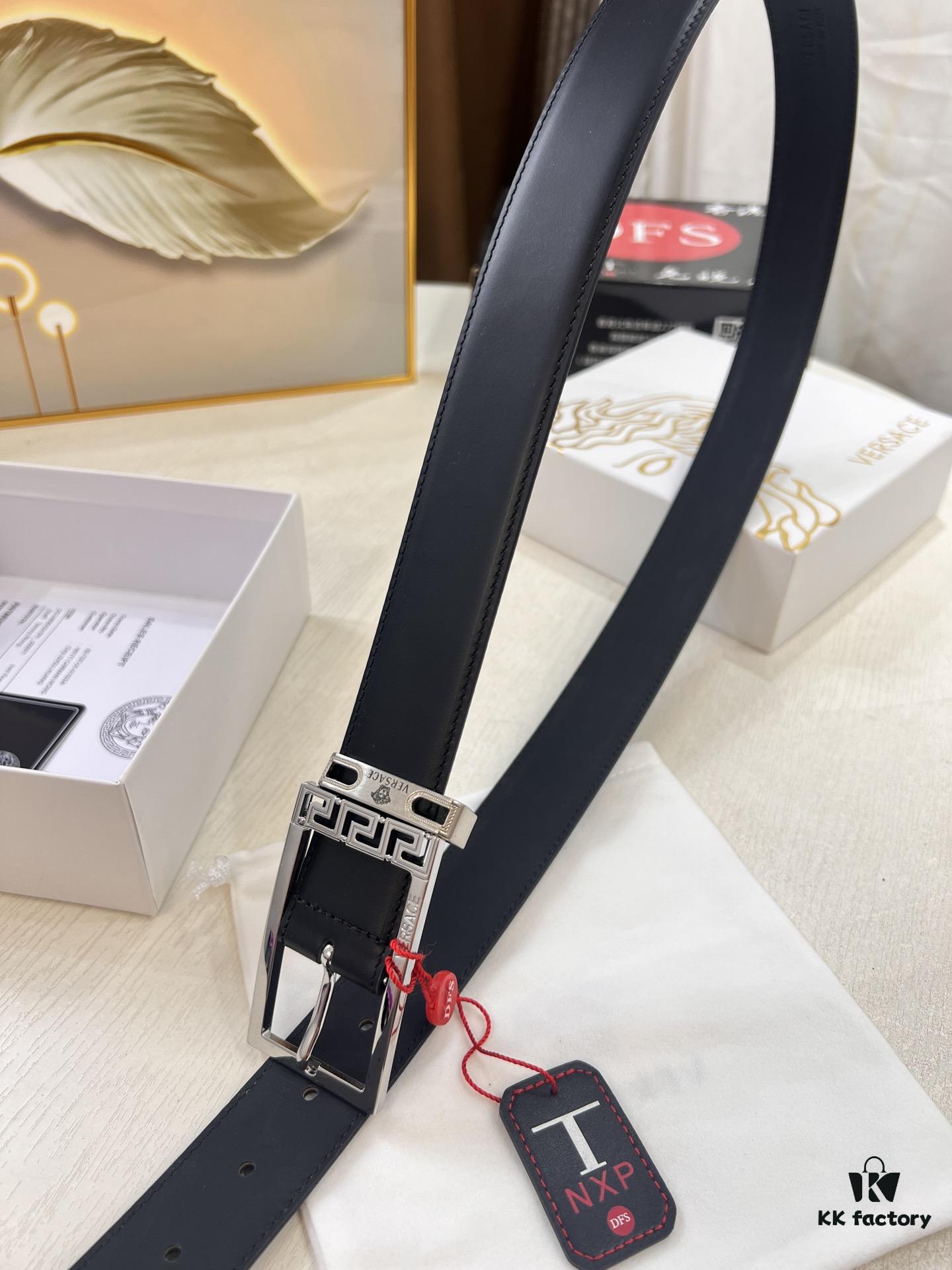 693201ca3a89a121ed550898 Versace Belt for Men, Genuine Imported Calfskin Leather, Slim 3.5cm Width, Top-Quality Business Formal Belt with Medusa Head Buckle