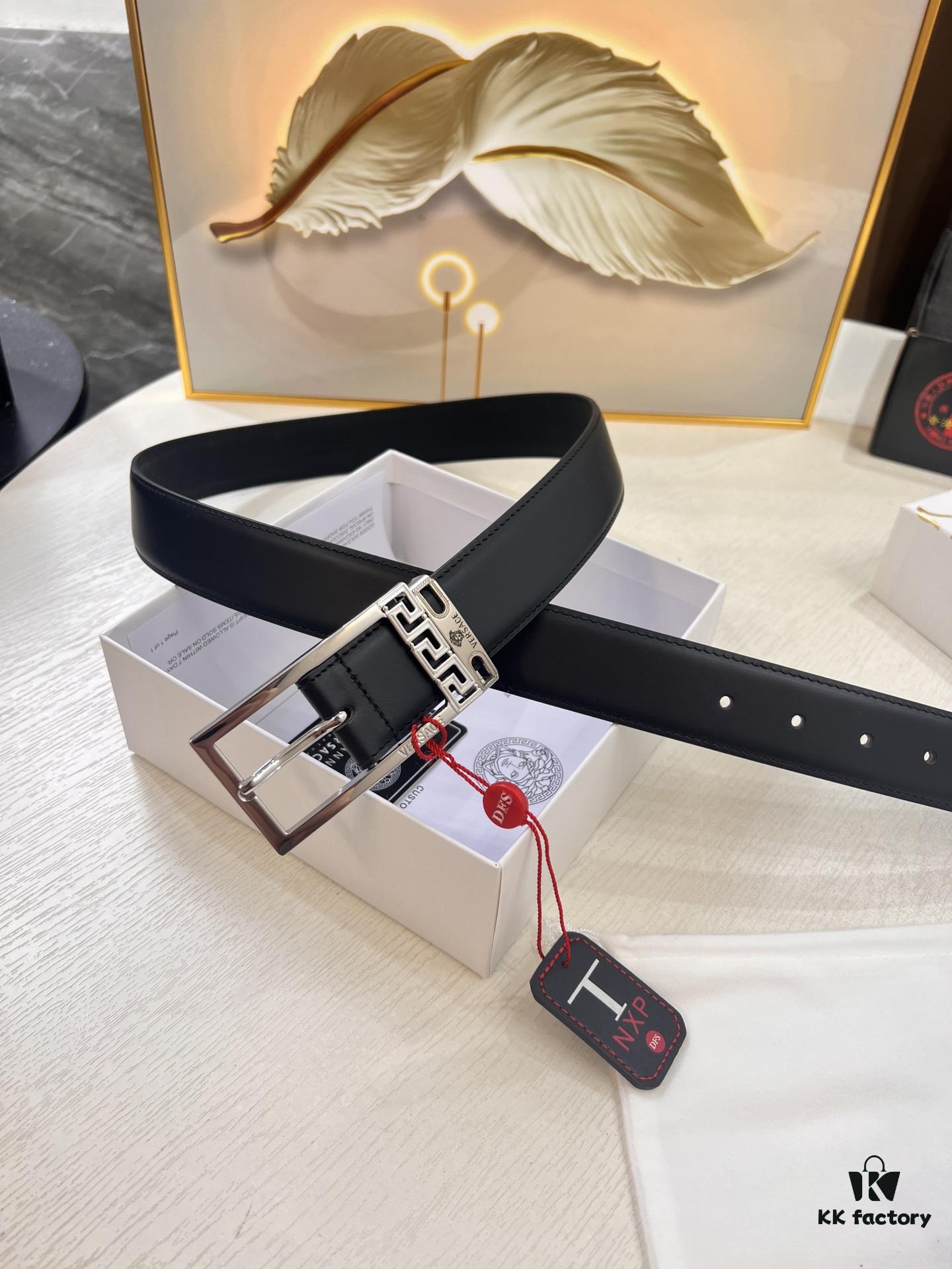 693201cb3a89a121ed550899 Versace Belt for Men, Genuine Imported Calfskin Leather, Slim 3.5cm Width, Top-Quality Business Formal Belt with Medusa Head Buckle