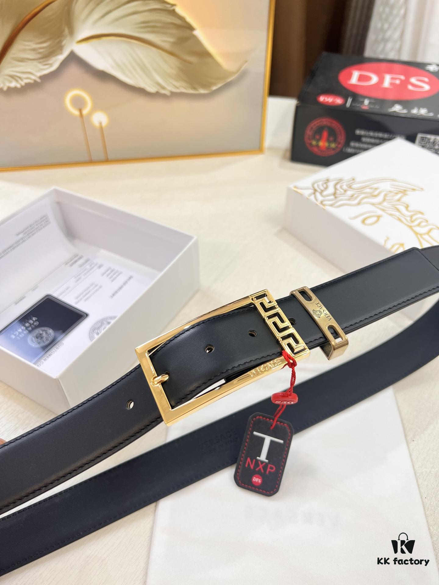 693201cb3a89a121ed55089c Versace Belt for Men, Genuine Top-Grade Cowhide Leather, Slim 3.5cm Width, Soft Feel with Medusa Buckle, Imported Full-Grain Calfskin, Precision Stitching, Premium Business Formal Accessory