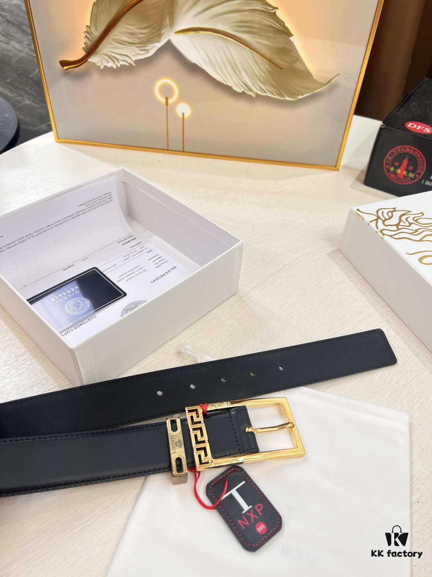 693201cb3a89a121ed55089d Versace Belt for Men, Genuine Top-Grade Cowhide Leather, Slim 3.5cm Width, Soft Feel with Medusa Buckle, Imported Full-Grain Calfskin, Precision Stitching, Premium Business Formal Accessory