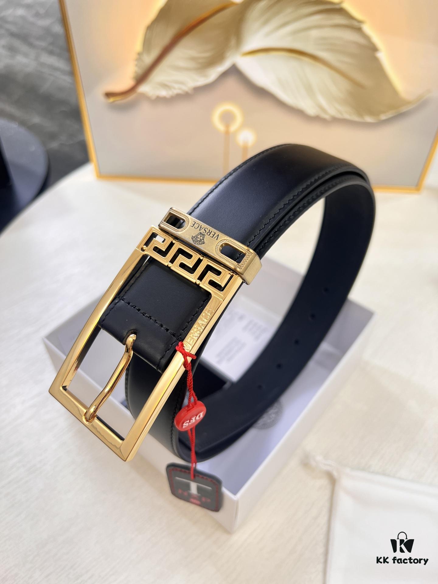 693201cb3a89a121ed55089e Versace Belt for Men, Genuine Top-Grade Cowhide Leather, Slim 3.5cm Width, Soft Feel with Medusa Buckle, Imported Full-Grain Calfskin, Precision Stitching, Premium Business Formal Accessory