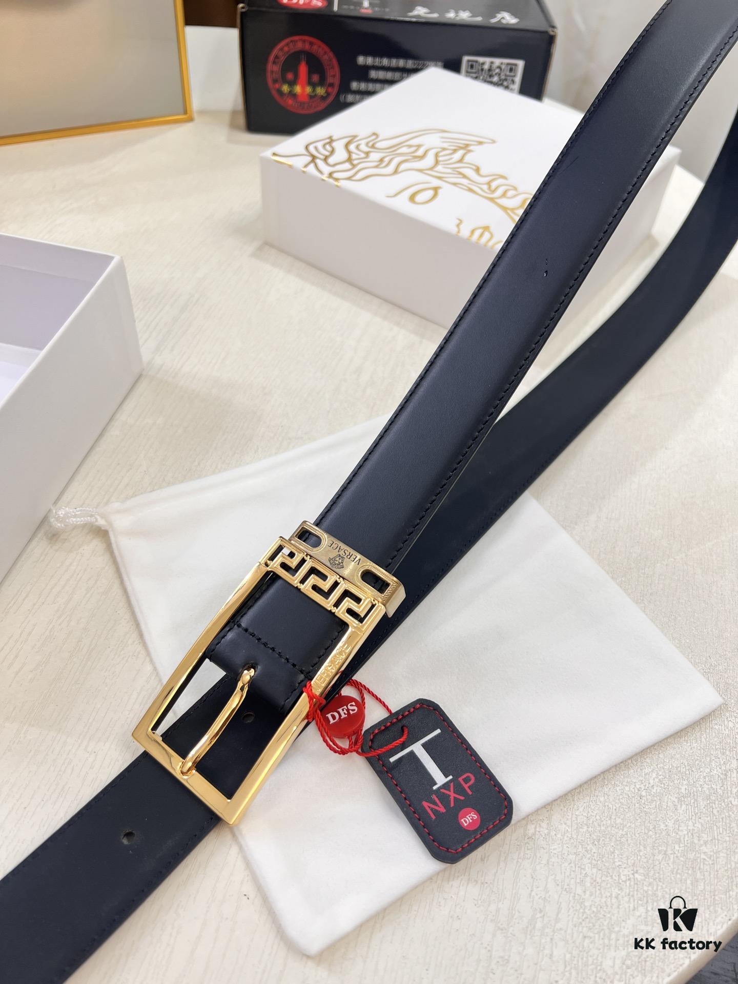 693201cb3a89a121ed55089f Versace Belt for Men, Genuine Top-Grade Cowhide Leather, Slim 3.5cm Width, Soft Feel with Medusa Buckle, Imported Full-Grain Calfskin, Precision Stitching, Premium Business Formal Accessory