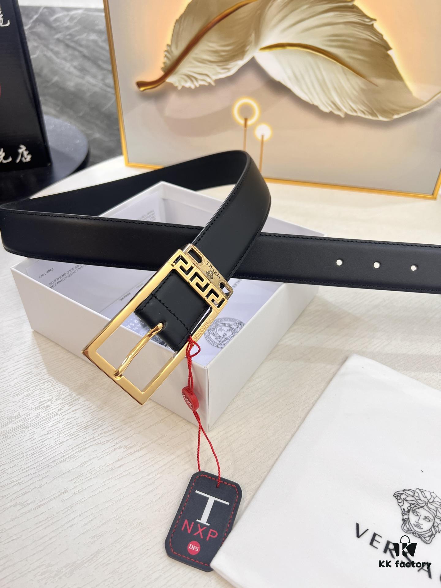 693201cb3a89a121ed5508a0 Versace Belt for Men, Genuine Top-Grade Cowhide Leather, Slim 3.5cm Width, Soft Feel with Medusa Buckle, Imported Full-Grain Calfskin, Precision Stitching, Premium Business Formal Accessory