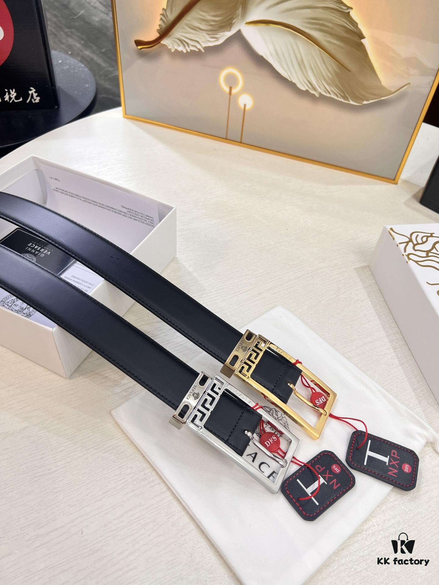 693201cb3a89a121ed5508a1 Versace Belt for Men, Genuine Top-Grade Cowhide Leather, Slim 3.5cm Width, Soft Feel with Medusa Buckle, Imported Full-Grain Calfskin, Precision Stitching, Premium Business Formal Accessory