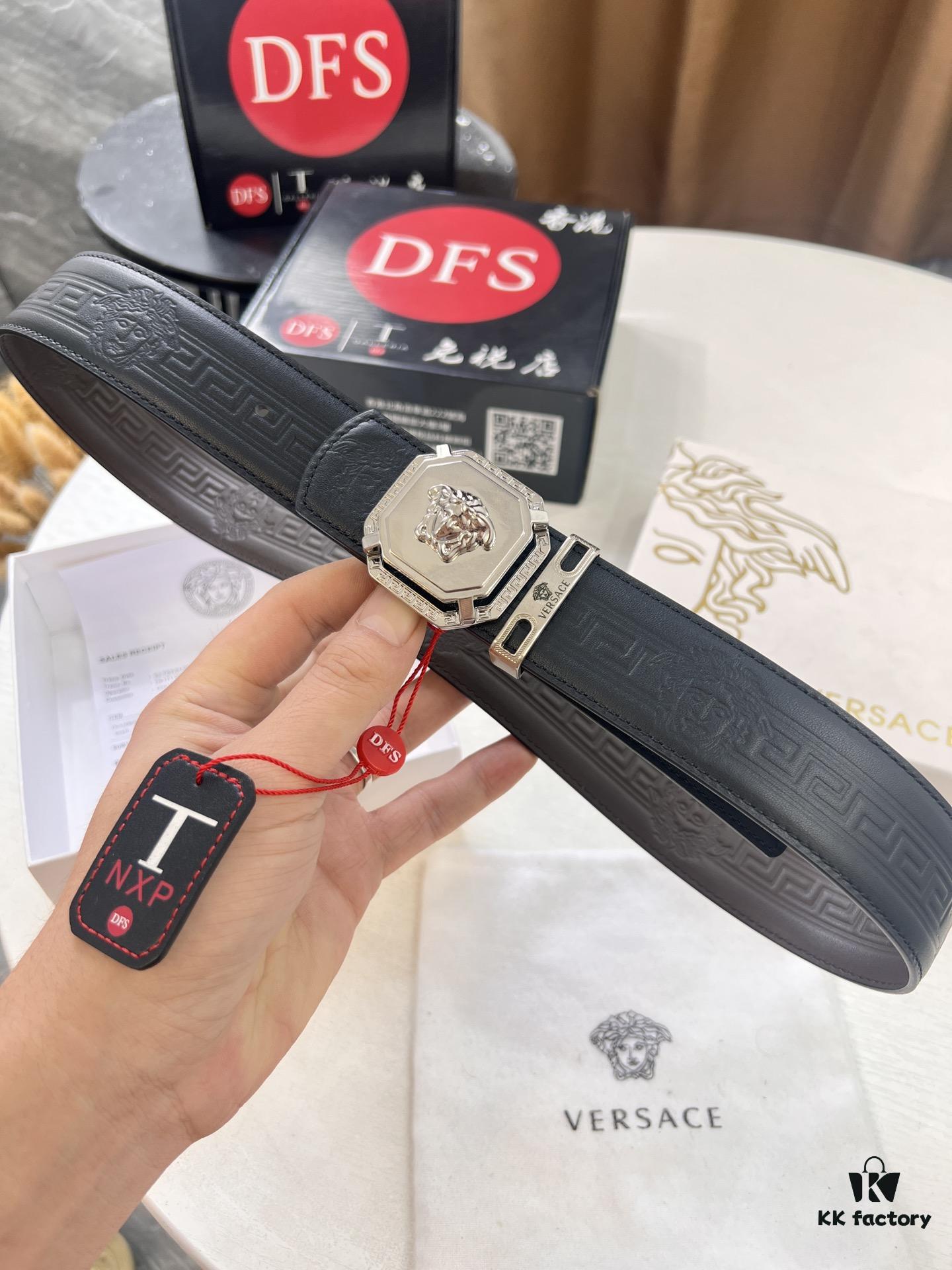 693201cd3a89a121ed5508a9 Versace Belt, New Style, Top-Quality Full-Grain Calfskin with Medusa Embossing, Fashionable Design, Soft Leather Feel, Reversible Use, Stainless Steel Hardware, 3.8cm Width