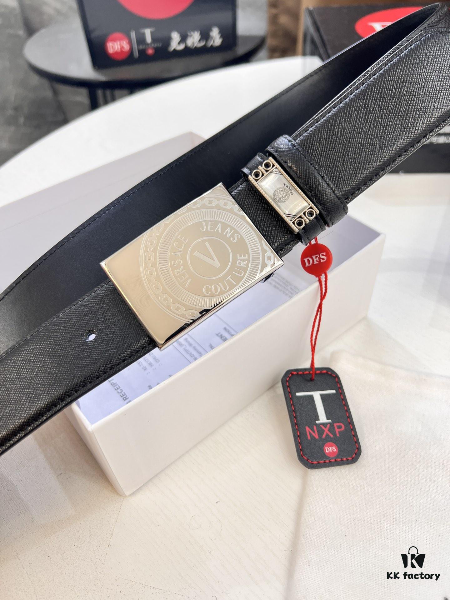 693201cf3a89a121ed5508b1 Versace Belt, Genuine Italian Top-Grain Calfskin, Hong Kong Tax-Free Gift Box, Original Factory Direct, Magnetic Buckle with NXP Anti-Counterfeit Chip