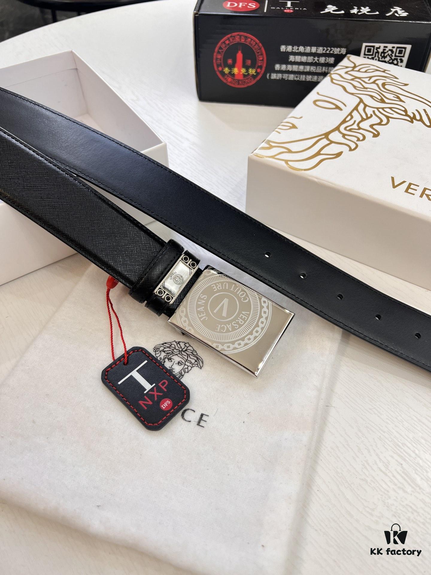 693201cf3a89a121ed5508b2 Versace Belt, Genuine Italian Top-Grain Calfskin, Hong Kong Tax-Free Gift Box, Original Factory Direct, Magnetic Buckle with NXP Anti-Counterfeit Chip