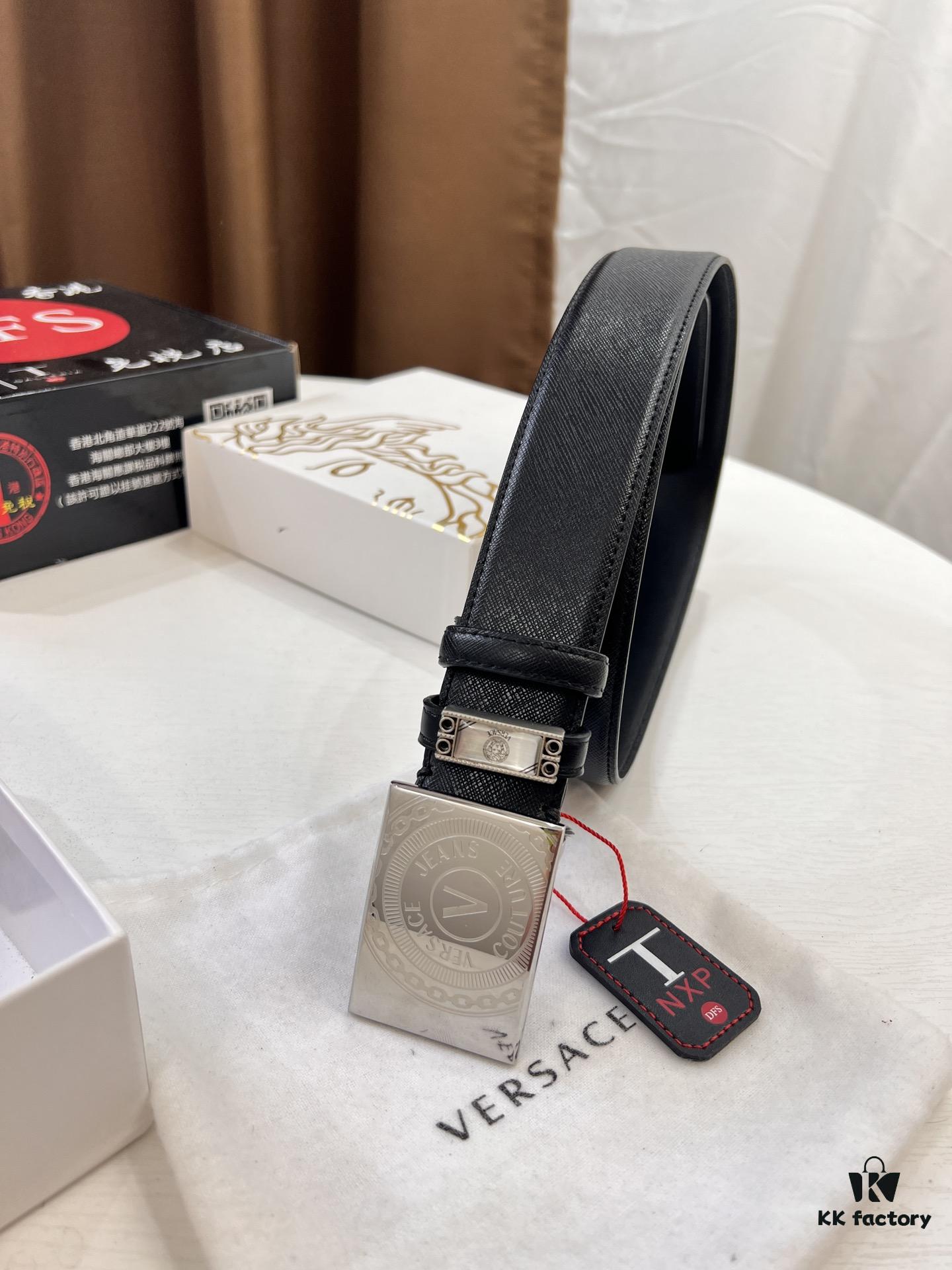 693201cf3a89a121ed5508b3 Versace Belt, Genuine Italian Top-Grain Calfskin, Hong Kong Tax-Free Gift Box, Original Factory Direct, Magnetic Buckle with NXP Anti-Counterfeit Chip