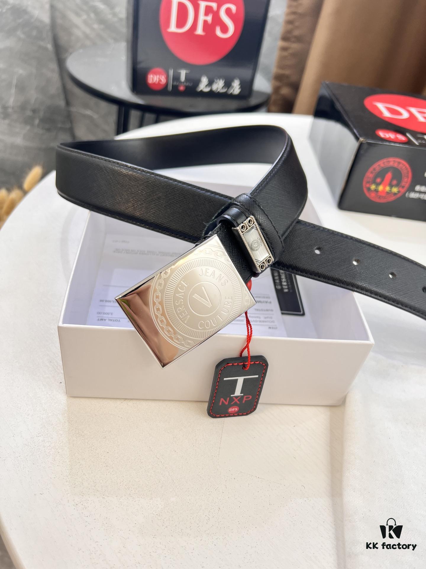 693201cf3a89a121ed5508b4 Versace Belt, Genuine Italian Top-Grain Calfskin, Hong Kong Tax-Free Gift Box, Original Factory Direct, Magnetic Buckle with NXP Anti-Counterfeit Chip