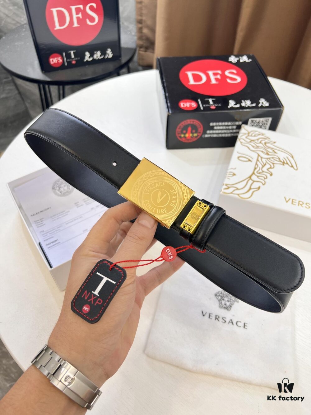 693201cf3a89a121ed5508b7 Versace Belt, Original Factory Order, Genuine Mold, Italian Imported Cross-grain Calfskin, 3.8cm Width, Hong Kong Tax-free Gift Box with NXP RFID Tag (Verifiable on Official Website)