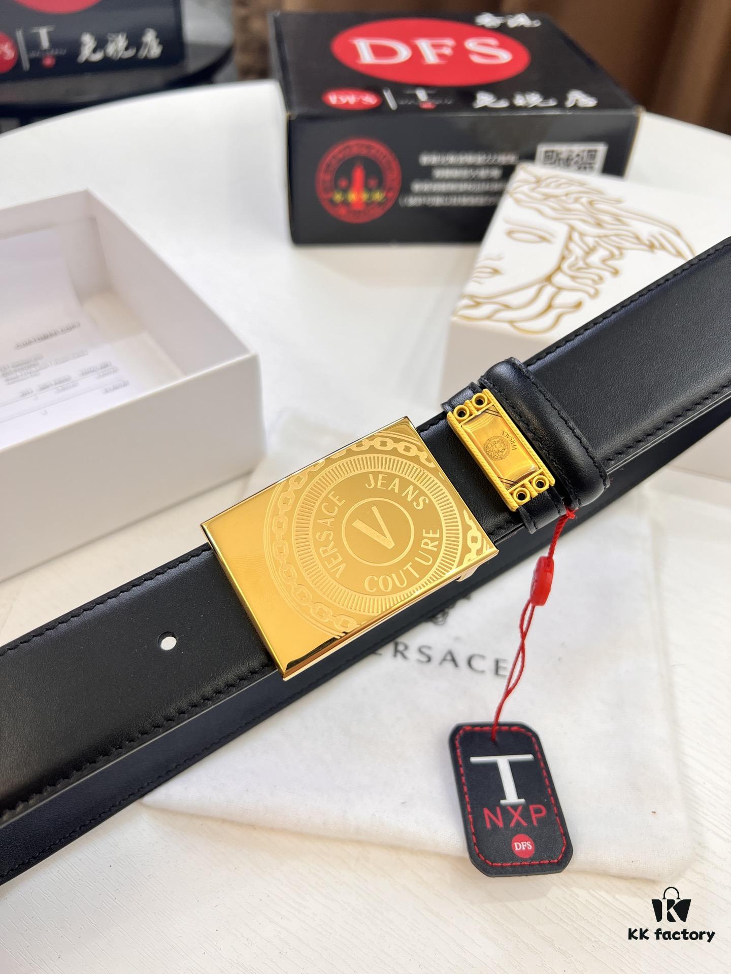 693201cf3a89a121ed5508b8 Versace Belt, Genuine Italian Top Grain Calfskin, 3.8cm Width, Original Factory Direct, Hong Kong Tax-Free Gift Box, Authentic NXP RFID Tag