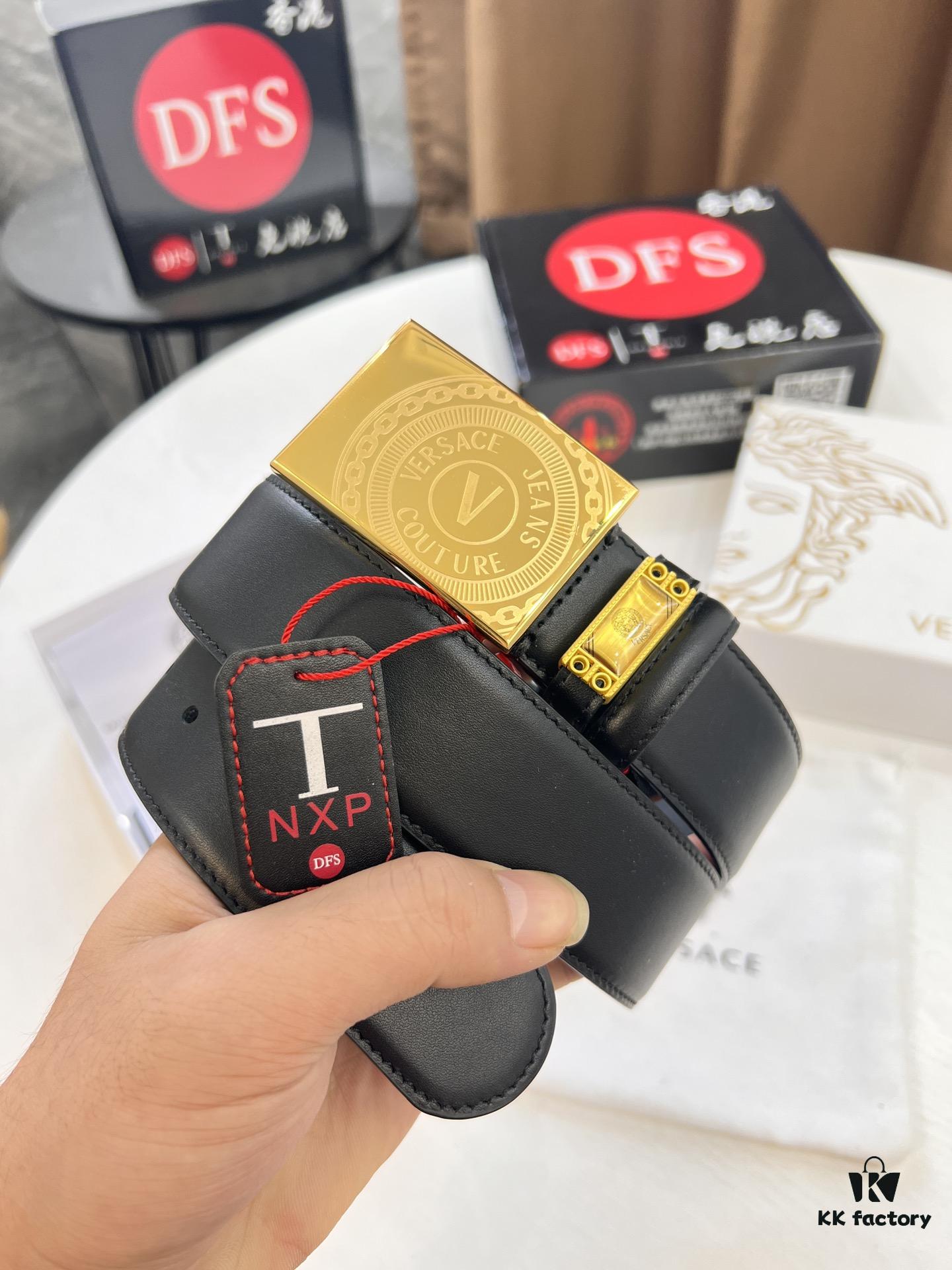 693201cf3a89a121ed5508b9 Versace Belt, Genuine Italian Top Grain Calfskin, 3.8cm Width, Original Factory Direct, Hong Kong Tax-Free Gift Box, Authentic NXP RFID Tag