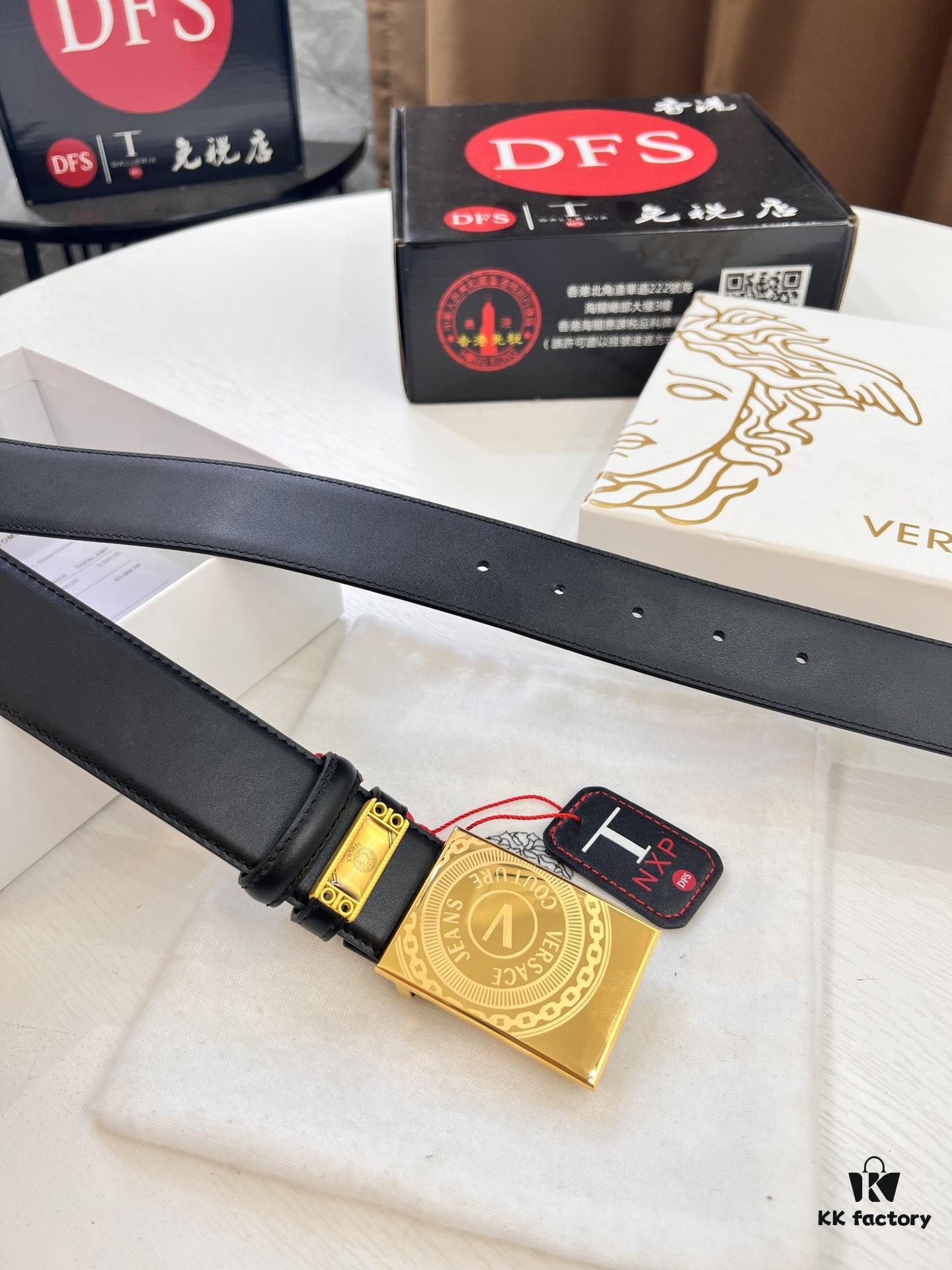 693201cf3a89a121ed5508ba Versace Belt, Genuine Italian Top Grain Calfskin, 3.8cm Width, Original Factory Direct, Hong Kong Tax-Free Gift Box, Authentic NXP RFID Tag