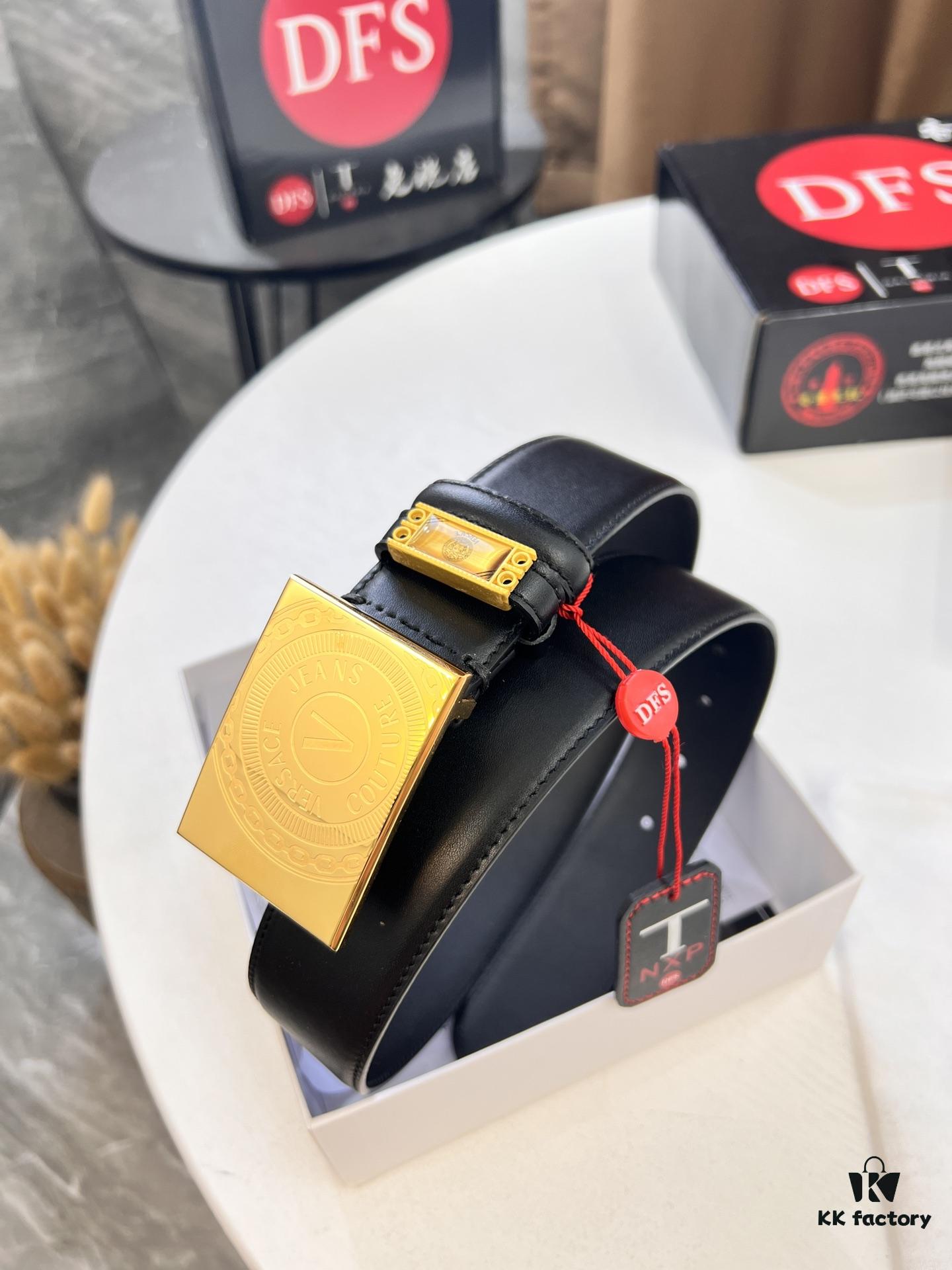 693201cf3a89a121ed5508bb Versace Belt, Genuine Italian Top Grain Calfskin, 3.8cm Width, Original Factory Direct, Hong Kong Tax-Free Gift Box, Authentic NXP RFID Tag