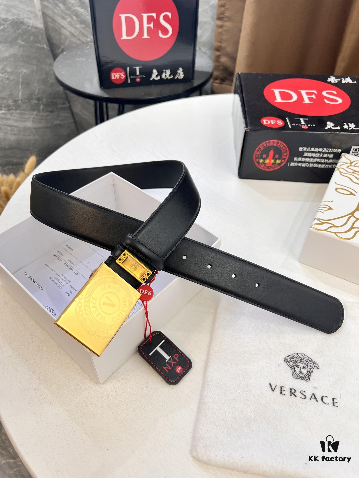693201cf3a89a121ed5508bc Versace Belt, Genuine Italian Top Grain Calfskin, 3.8cm Width, Original Factory Direct, Hong Kong Tax-Free Gift Box, Authentic NXP RFID Tag