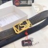 693201d03a89a121ed5508c9 Versace Belt, Genuine Italian Crocodile Grain Top Layer Calfskin, Hollow Stainless Steel Hardware, 3.8cm Width, Duty-Free Authentic Product