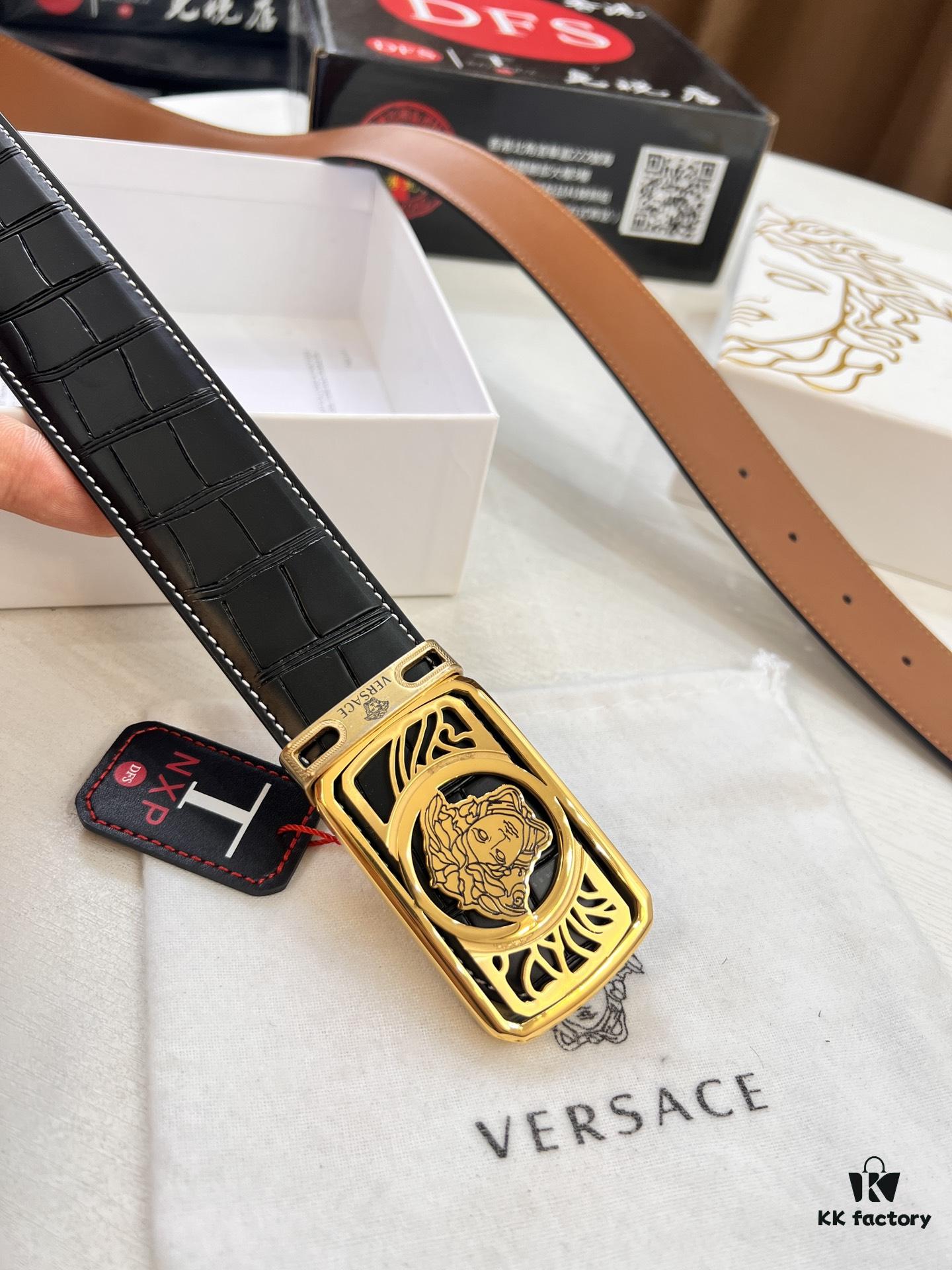 693201d13a89a121ed5508cf Versace Belt, New Arrival, Top-Quality Genuine Leather with Medusa Head Embossing, Fashion Luxury Brand, Soft Full-Grain Cowhide, Stainless Steel Hardware, 3.8cm Width