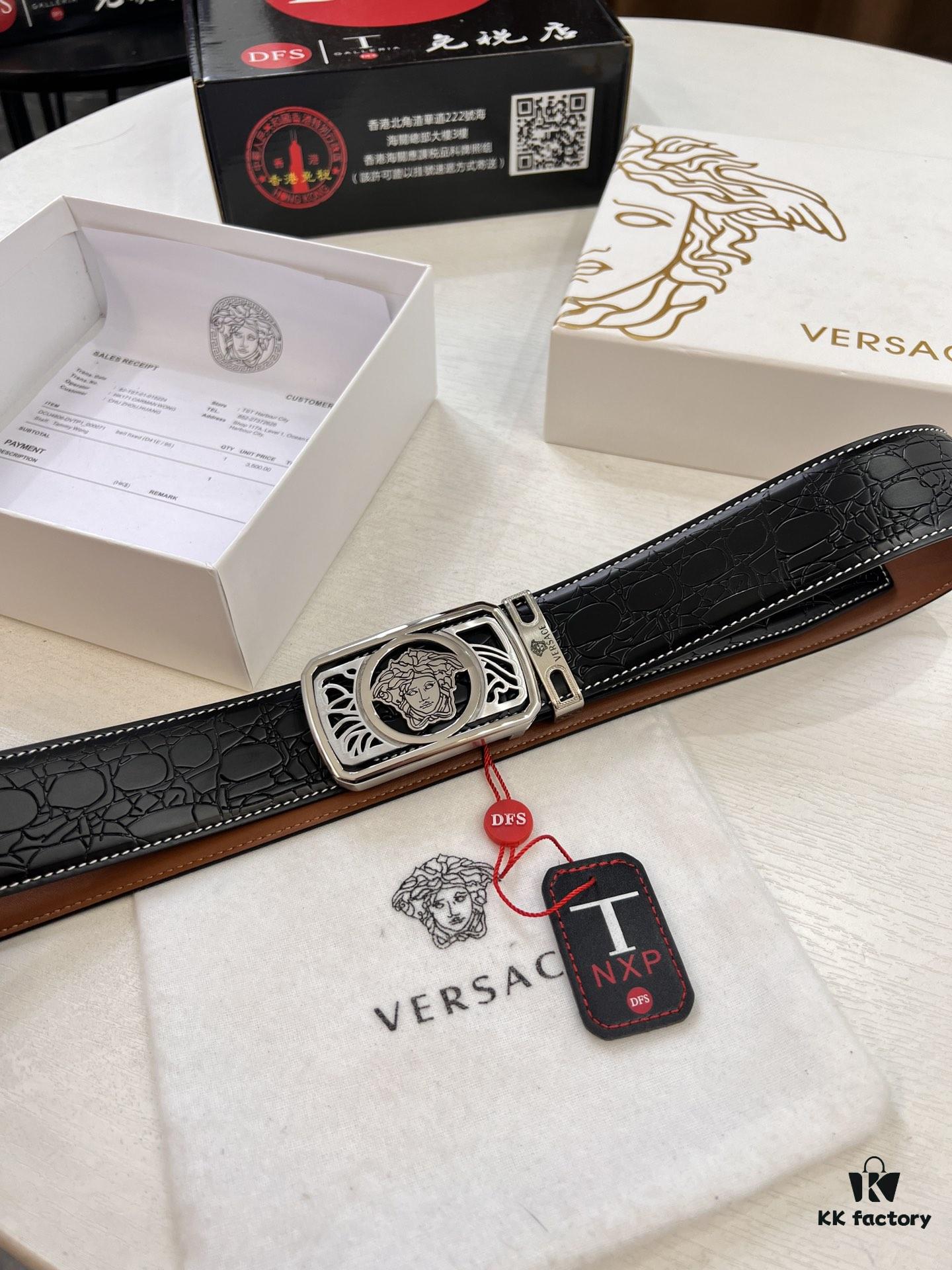 693201d13a89a121ed5508d4 Versace Belt, New Arrival, Top Quality Genuine Leather with Medusa Head Embossing, Fashion Luxury Brand Belt for Men