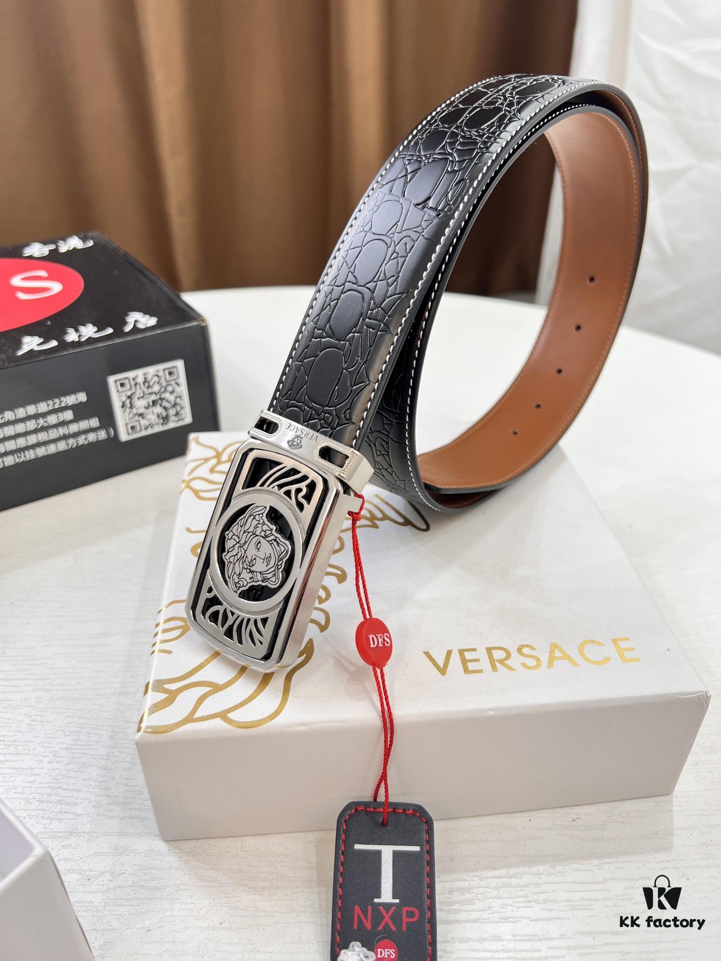 693201d23a89a121ed5508d8 Versace Belt, New Arrival, Top Quality Genuine Leather with Medusa Head Embossing, Fashion Luxury Brand Belt for Men