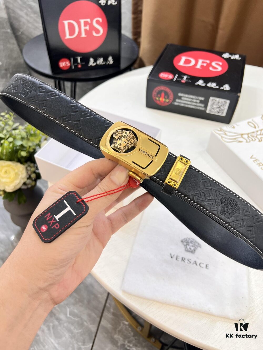 693201d23a89a121ed5508da Versace Automatic Buckle Belt, Custom Embossed Top-Grade Imported Calfskin with Fine Grain, 3.5cm Width