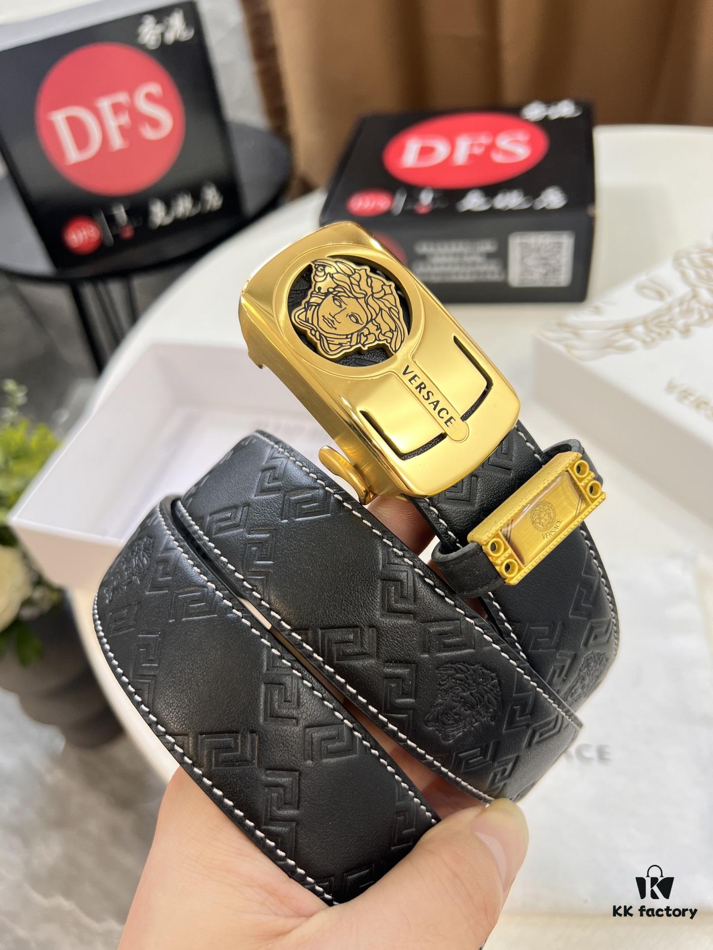 693201d23a89a121ed5508db Versace Automatic Buckle Belt, Custom Embossed Top-Grade Imported Calfskin with Fine Grain, 3.5cm Width
