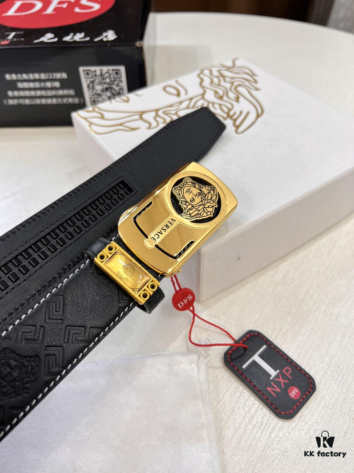693201d23a89a121ed5508dd Versace Automatic Buckle Belt, Custom Embossed Top-Grade Imported Calfskin with Fine Grain, 3.5cm Width