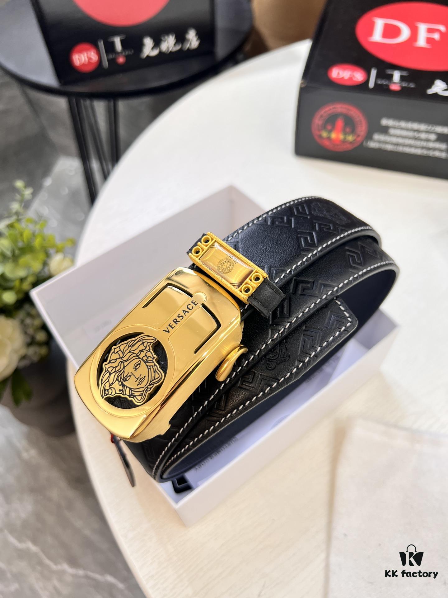 693201d23a89a121ed5508de Versace Automatic Buckle Belt, Custom Embossed Top-Grade Imported Calfskin with Fine Grain, 3.5cm Width