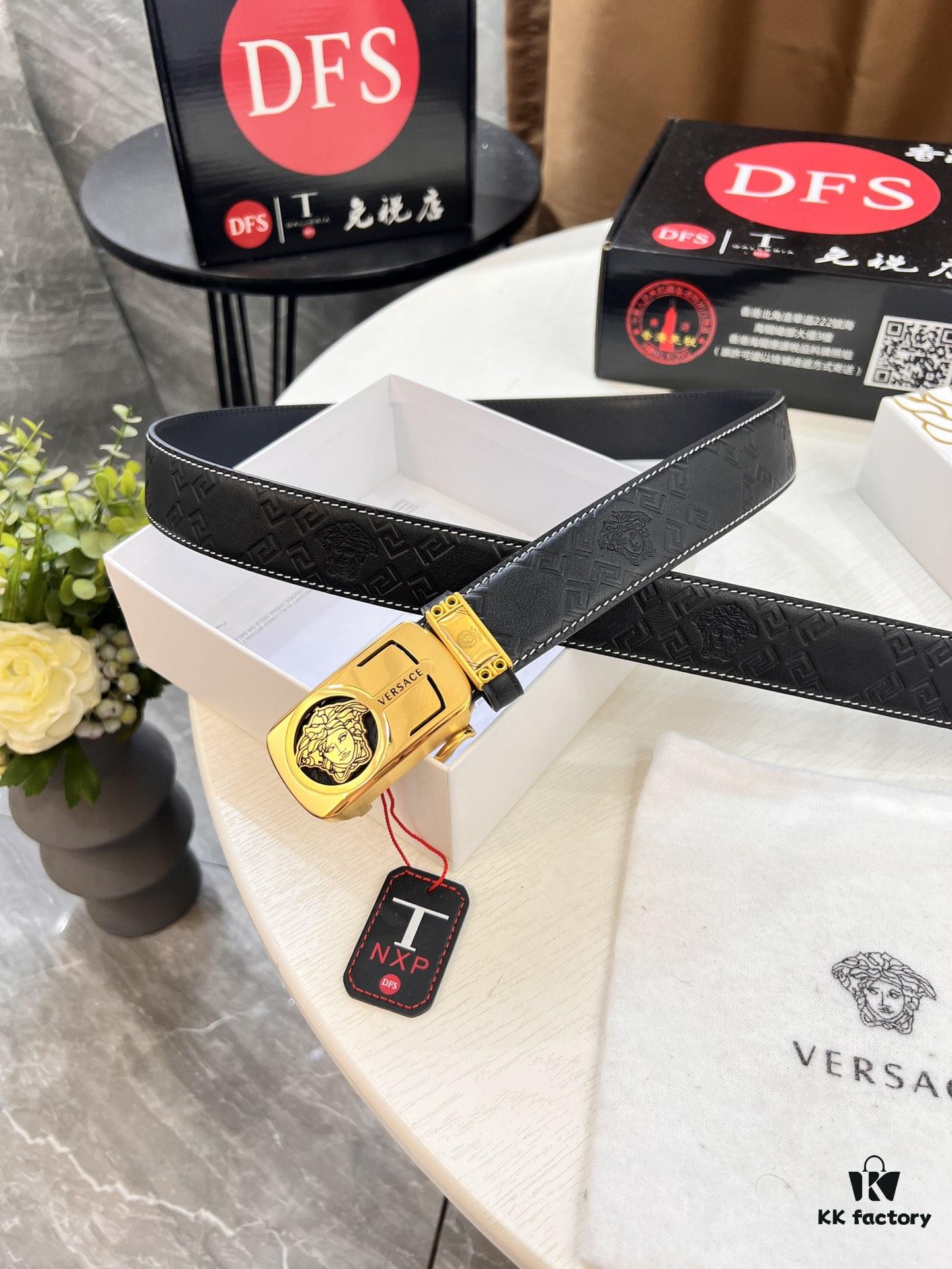 693201d23a89a121ed5508df Versace Automatic Buckle Belt, Custom Embossed Top-Grade Imported Calfskin with Fine Grain, 3.5cm Width