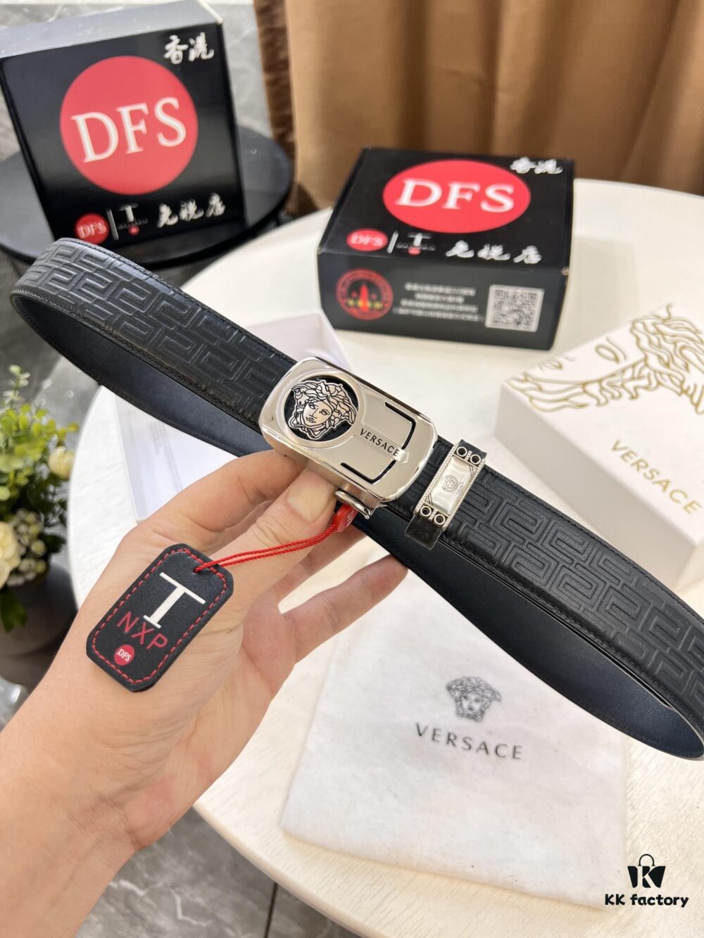 693201d23a89a121ed5508e1 Versace Automatic Buckle Belt, Custom Embossed Top Grain Imported Leather with Fine Calfskin, 3.5cm Width