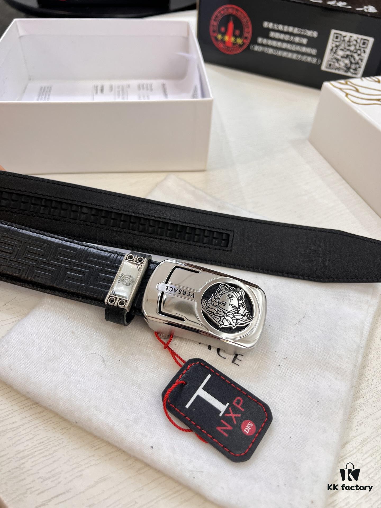 693201d23a89a121ed5508e3 Versace Automatic Buckle Belt, Custom Embossed Top Grain Imported Leather with Fine Calfskin, 3.5cm Width