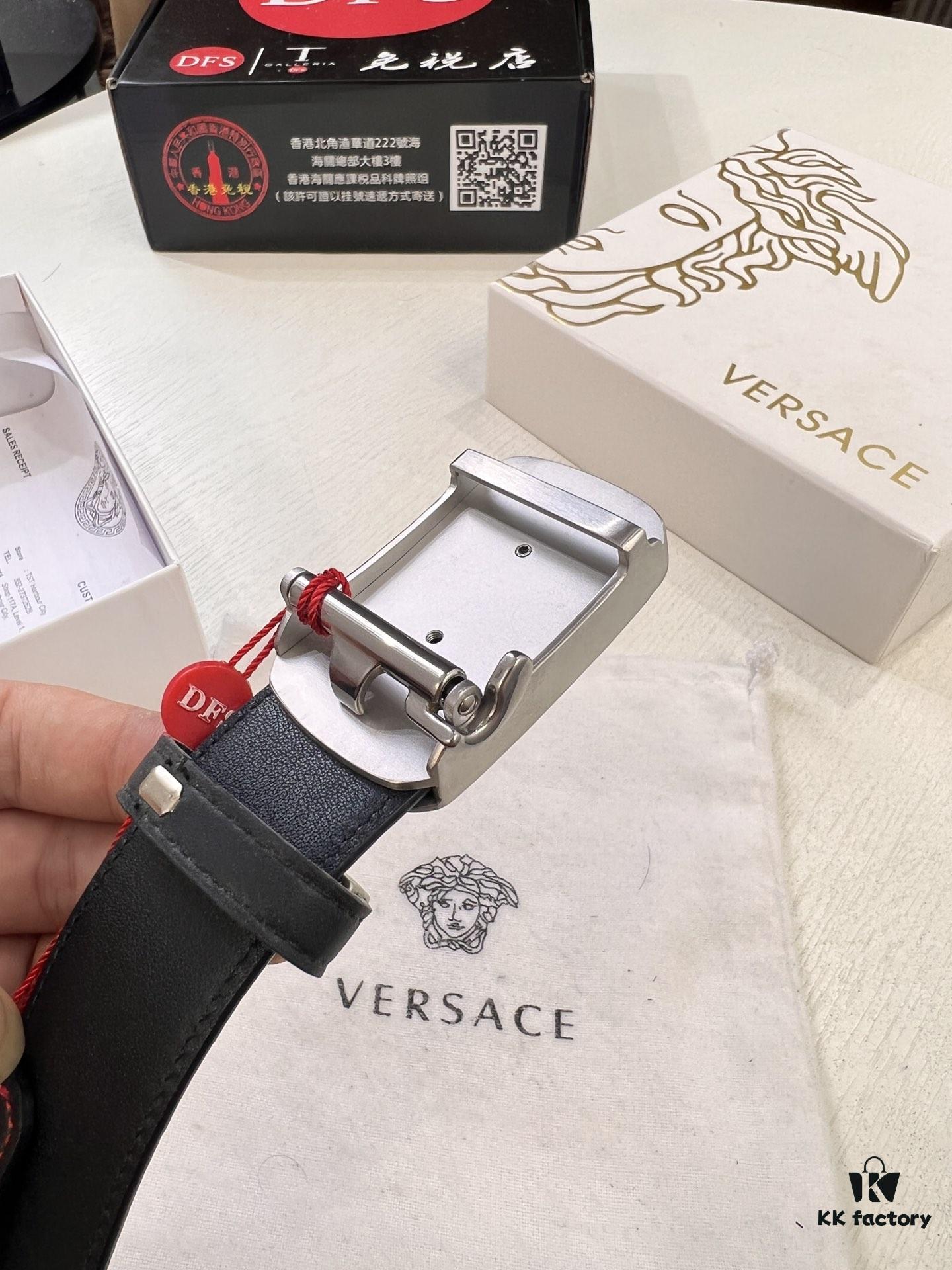 693201d33a89a121ed5508e5 Versace Automatic Buckle Belt, Custom Embossed Top Grain Imported Leather with Fine Calfskin, 3.5cm Width